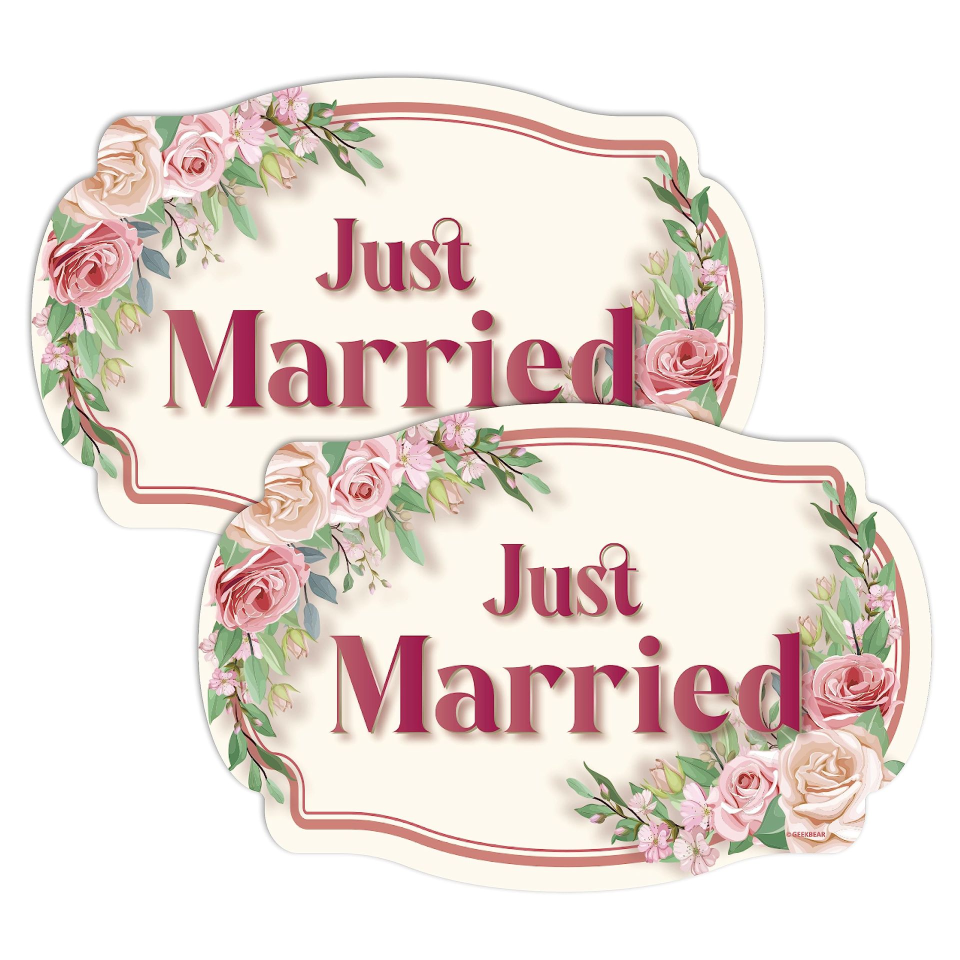 Just Got Married Car Magnets 2 Pack Wedding Car Decoration Magnetic Signs - Pink Ribbon 13 x 8.7 in