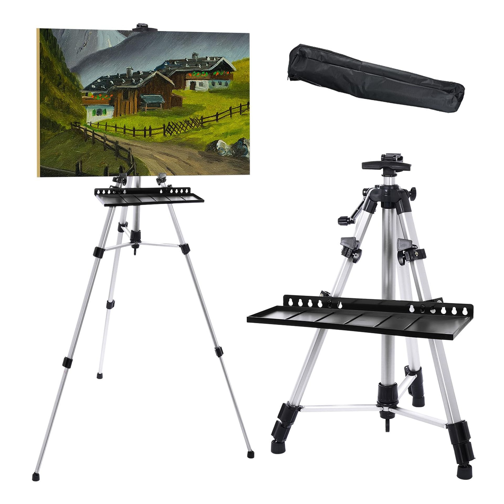 Adjustable Metal Artist Easel Stand with Detachable Tray for Table-Top or Floor Painting and Display - Silver