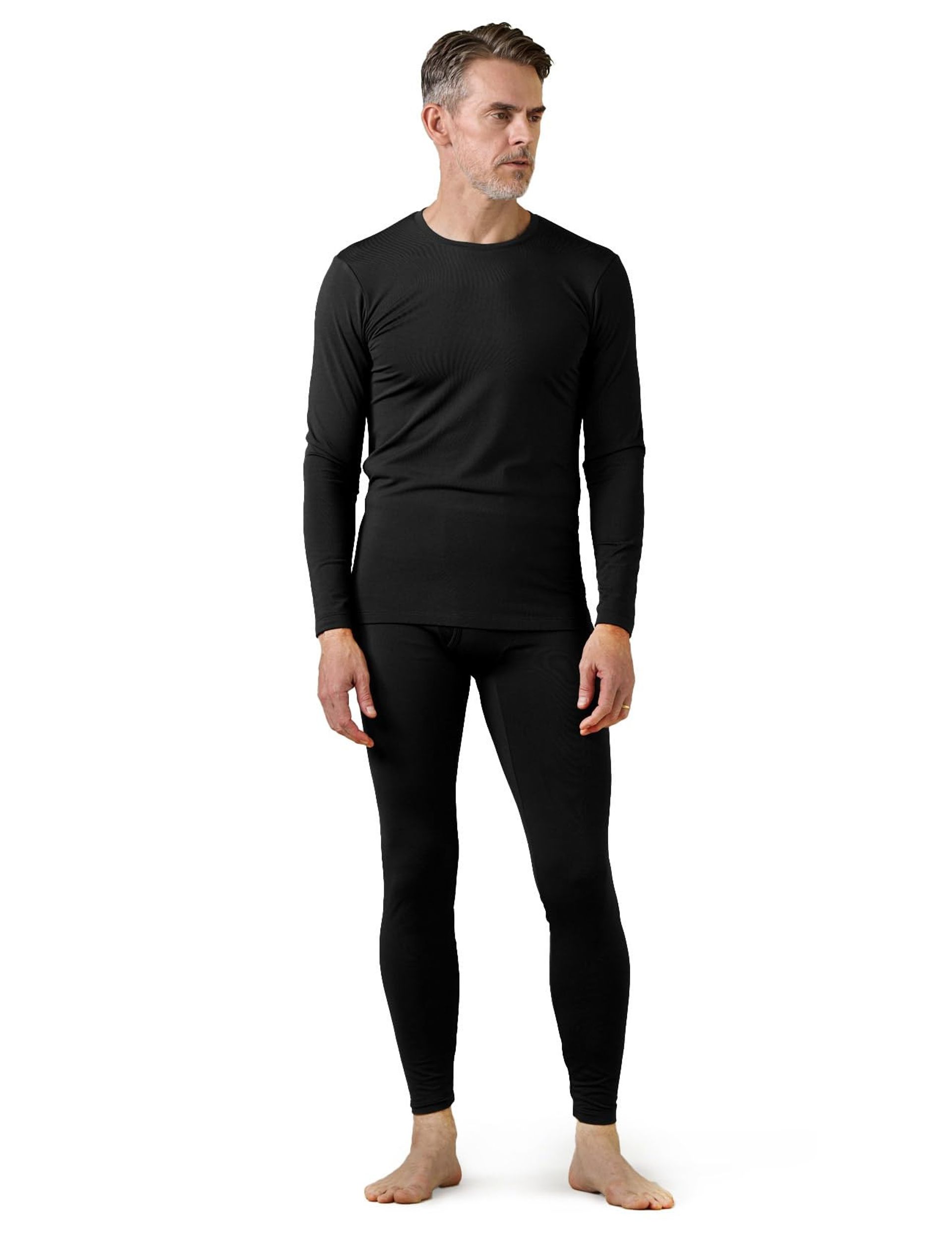 Men's Fleece Lined Thermal Underwear Set Warm Base Layer Long Sleeve Top & Bottom - Black Heavyweight M