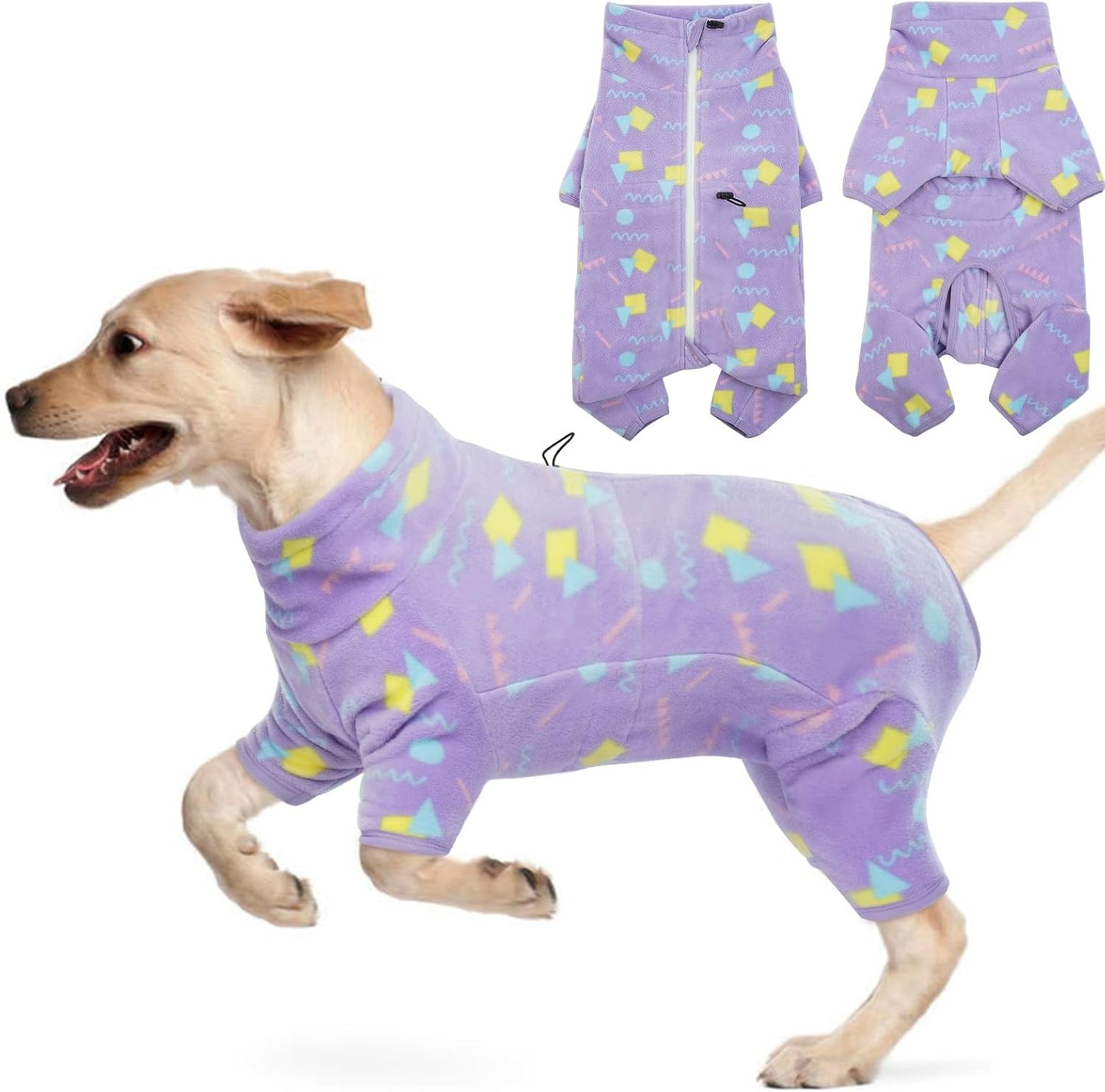 Dog Winter Coat Warm Fleece Pullover Windproof Jumper Outfit for Cold Weather - Purple Geometry XXX-Large