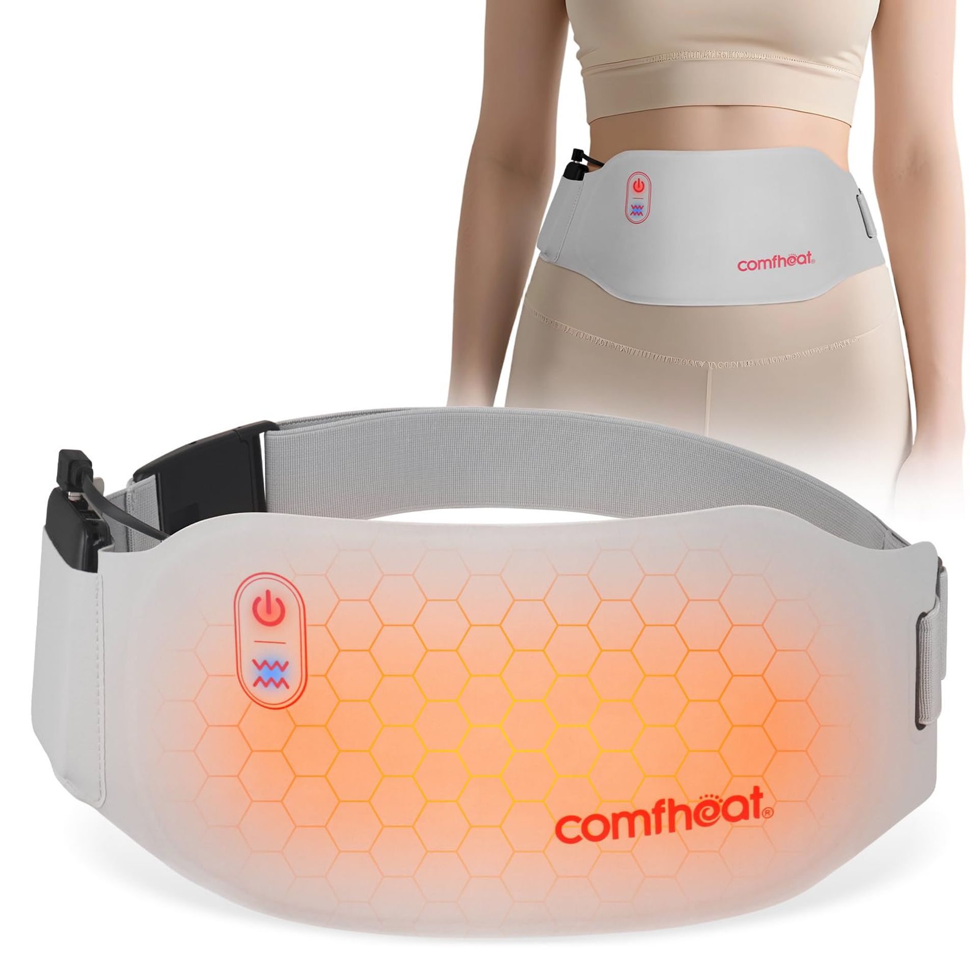 Portable Heating Pad with Vibration Massage for Menstrual Pain Relief, 3 Heat Levels, 5000mAh Rechargeable Battery - Grey UK-148