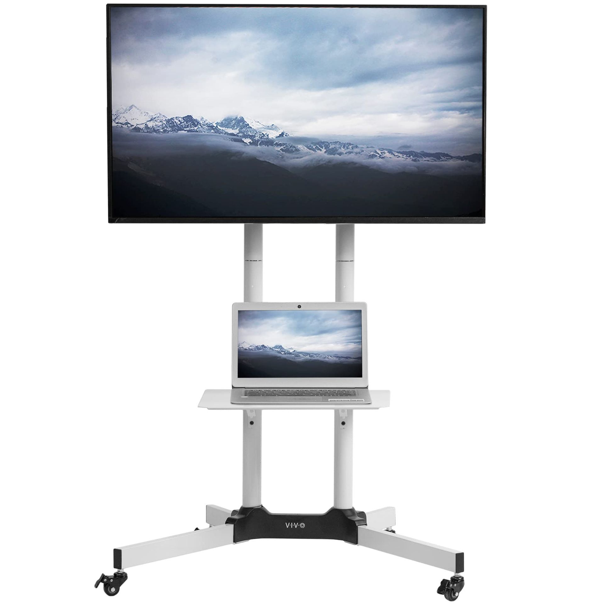 Mobile TV Cart for 32-83 inch Screens Height Adjustable Rolling Stand with Shelf and Locking Wheels - White STAND-TV03W