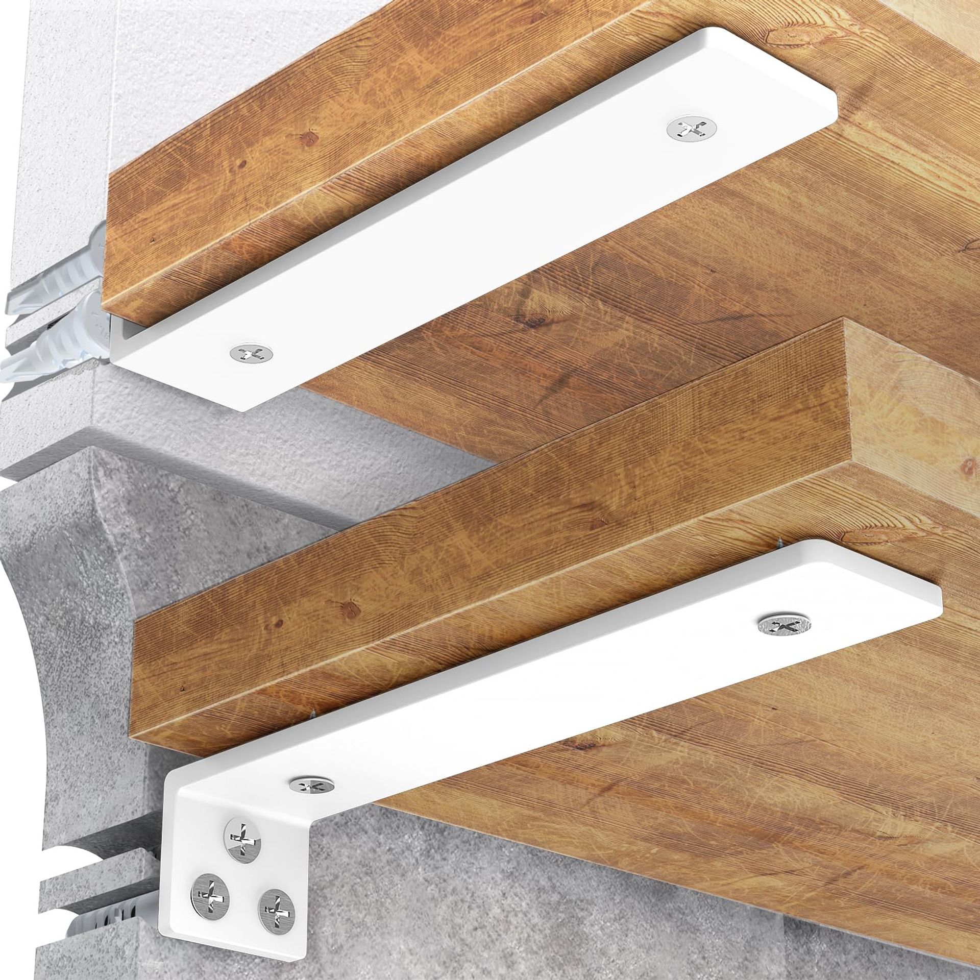 Floating Shelf Brackets 4 Pack Heavy Duty Hidden Wall Mounted 90° Angle Support - White 15cm