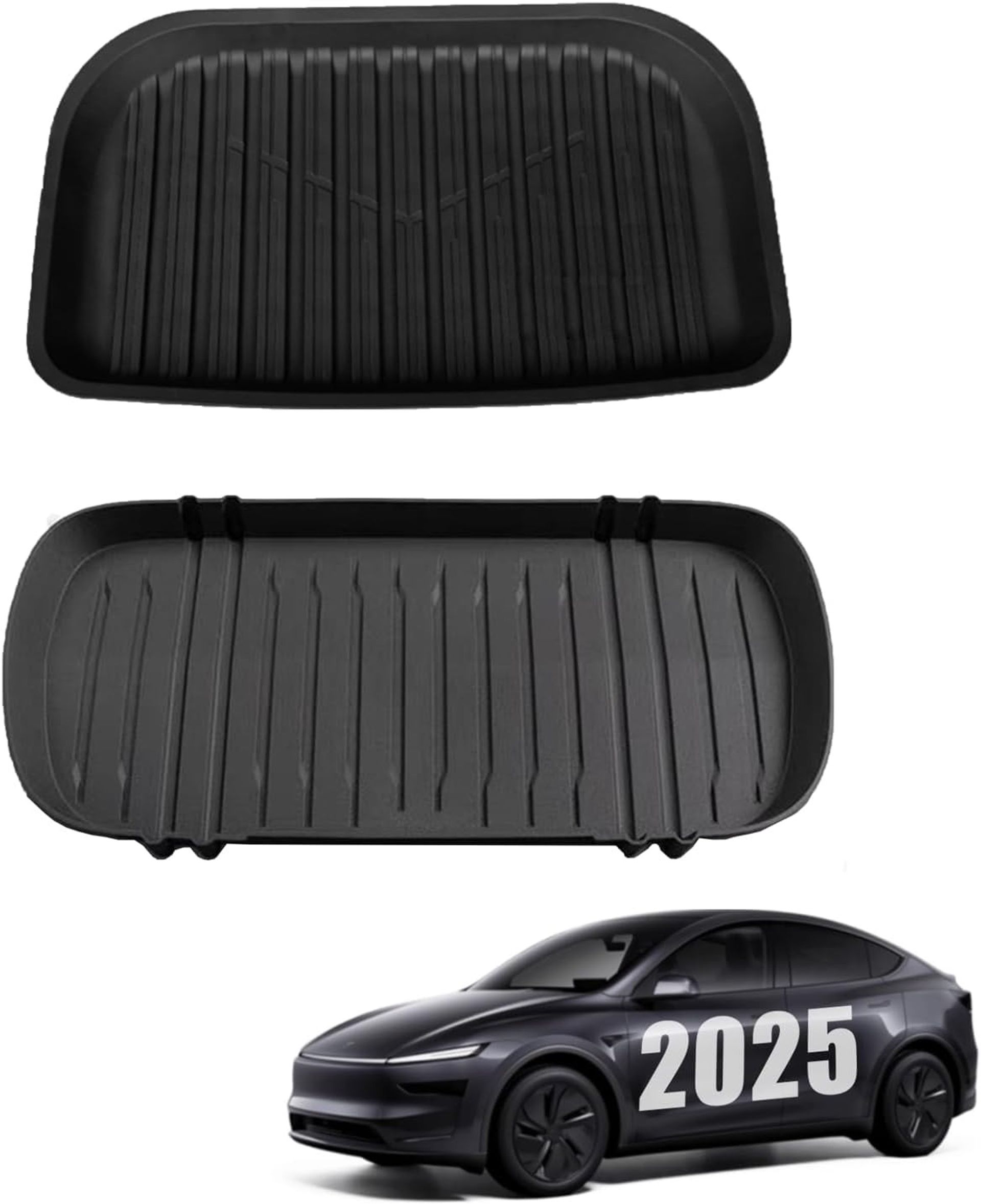 Front Trunk Mat and Rear Storage Mat Set Compatible with Tesla Model Y 2025 Waterproof Non-Slip TPE Liners - Black Front+Rear Mats Model Y 2025