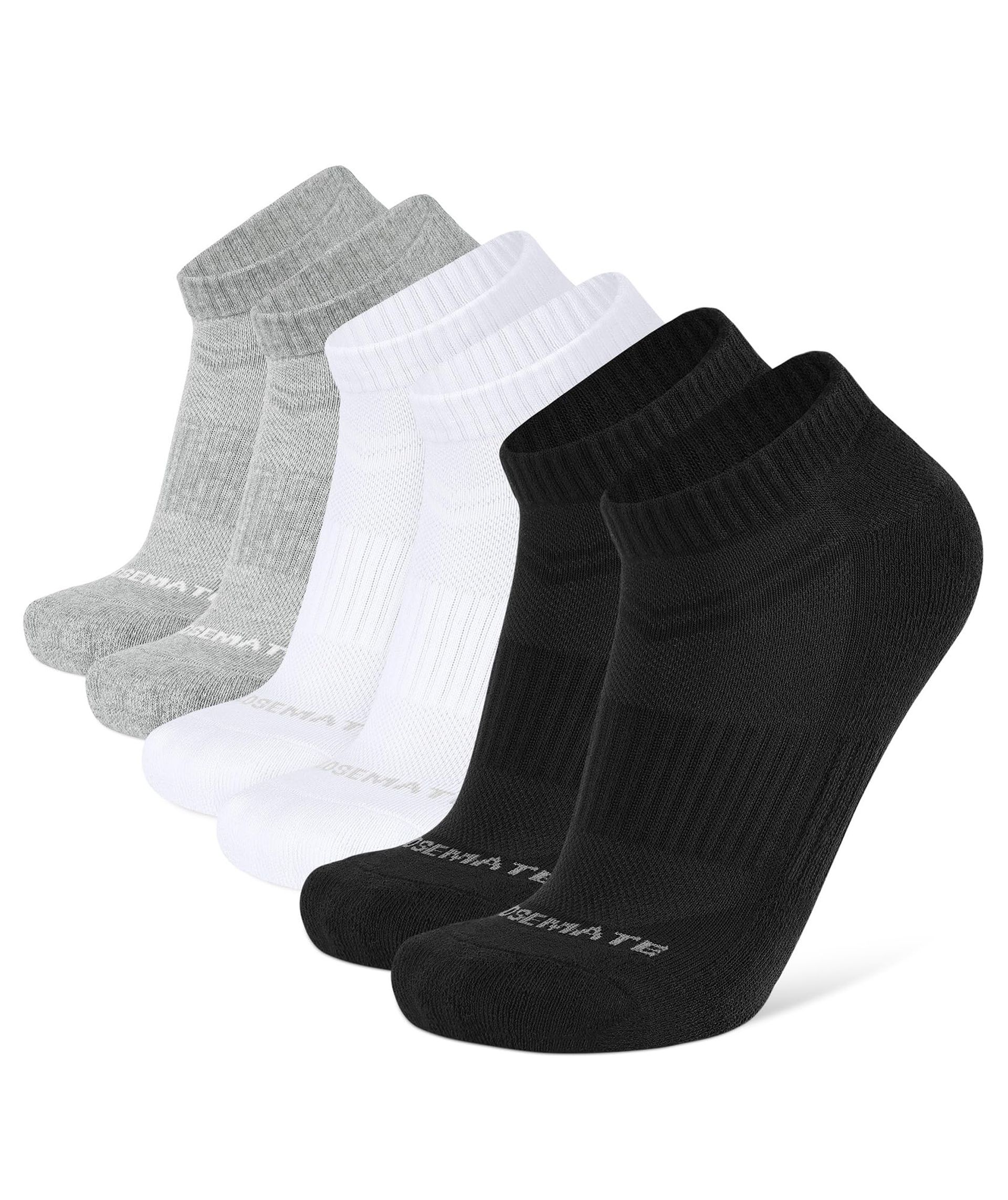 6 Pairs Ankle Trainer Cushioned Socks for Men & Women Moisture-Wicking Non Slip Breathable Cotton for Running & Sports - 2 Black 2 White 2 Grey Size M