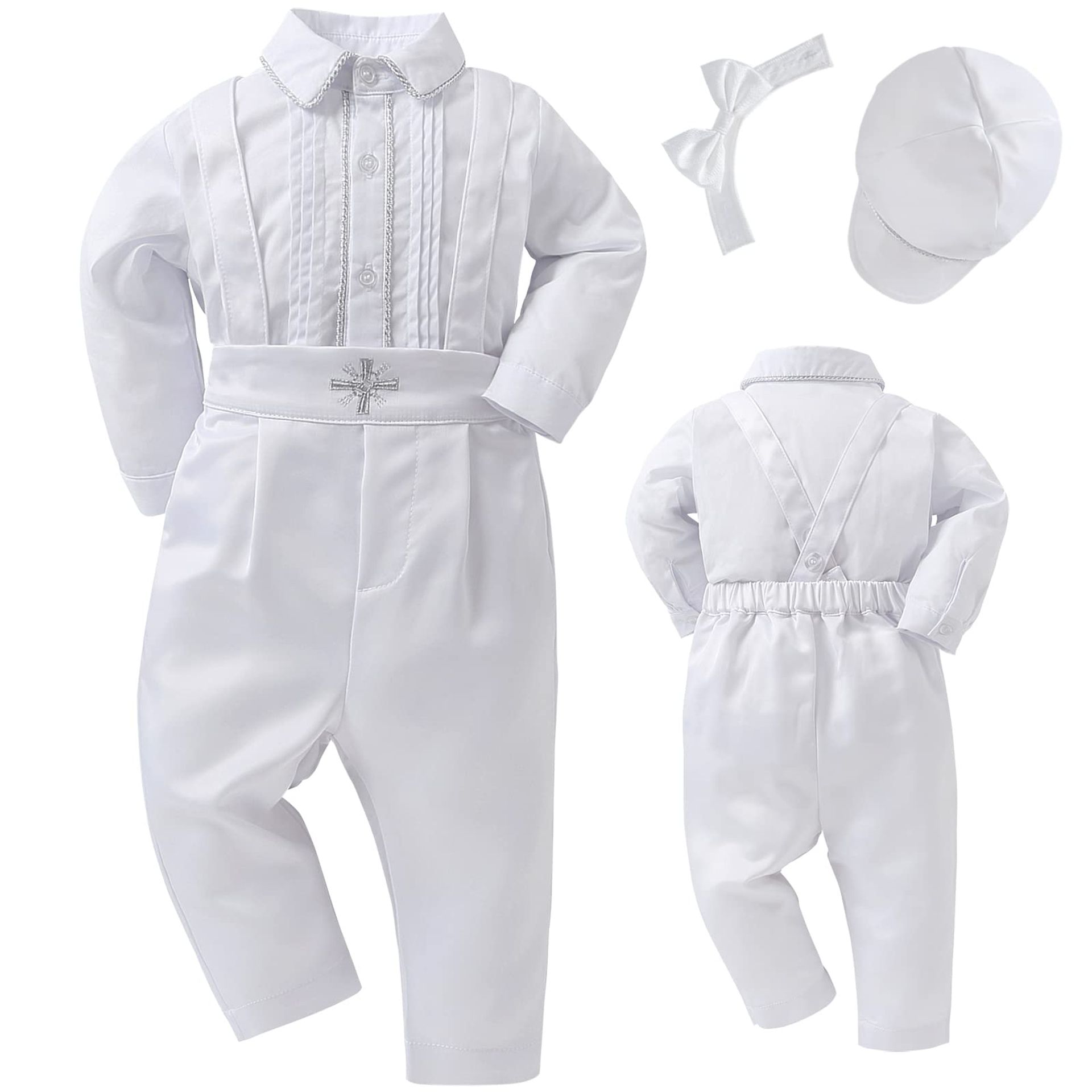 Baby Boys Baptism Christening Outfit Linen Short Sleeve Shirt & Pants Gentleman Set - White 12-18 Months