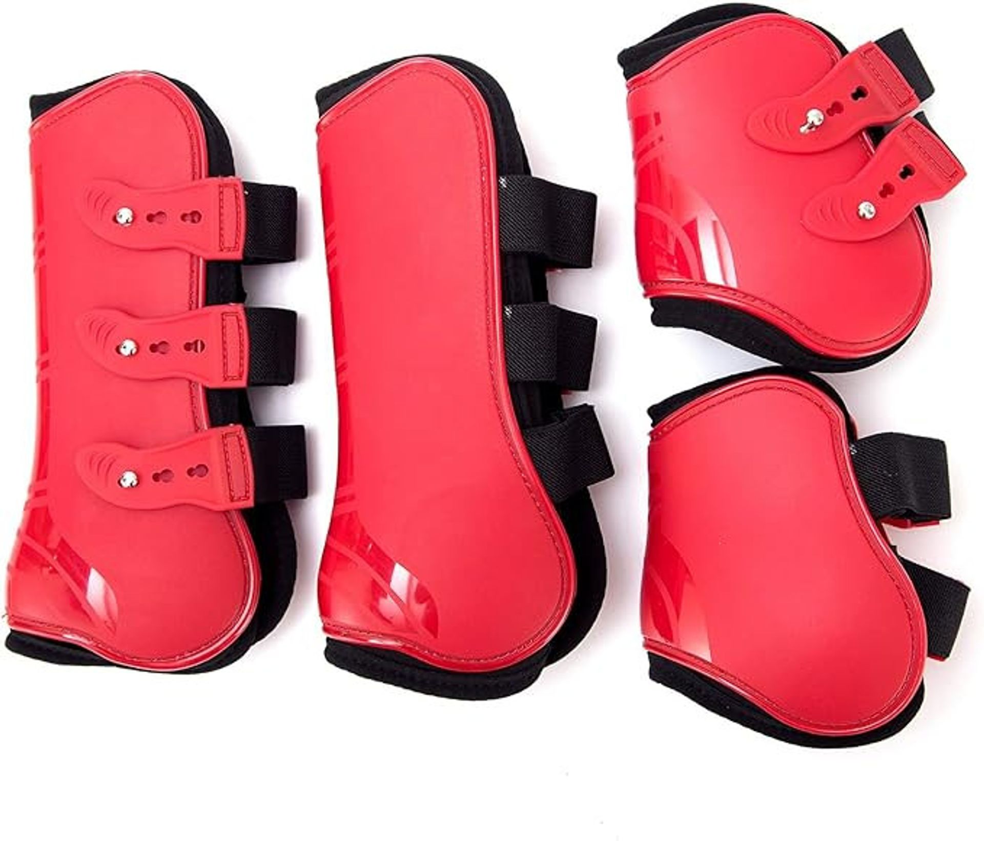 Horse Tendon and Fetlock Boot Set 4pcs Shockproof PU Shell Neoprene Lining Adjustable Straps - Red S (Pony)