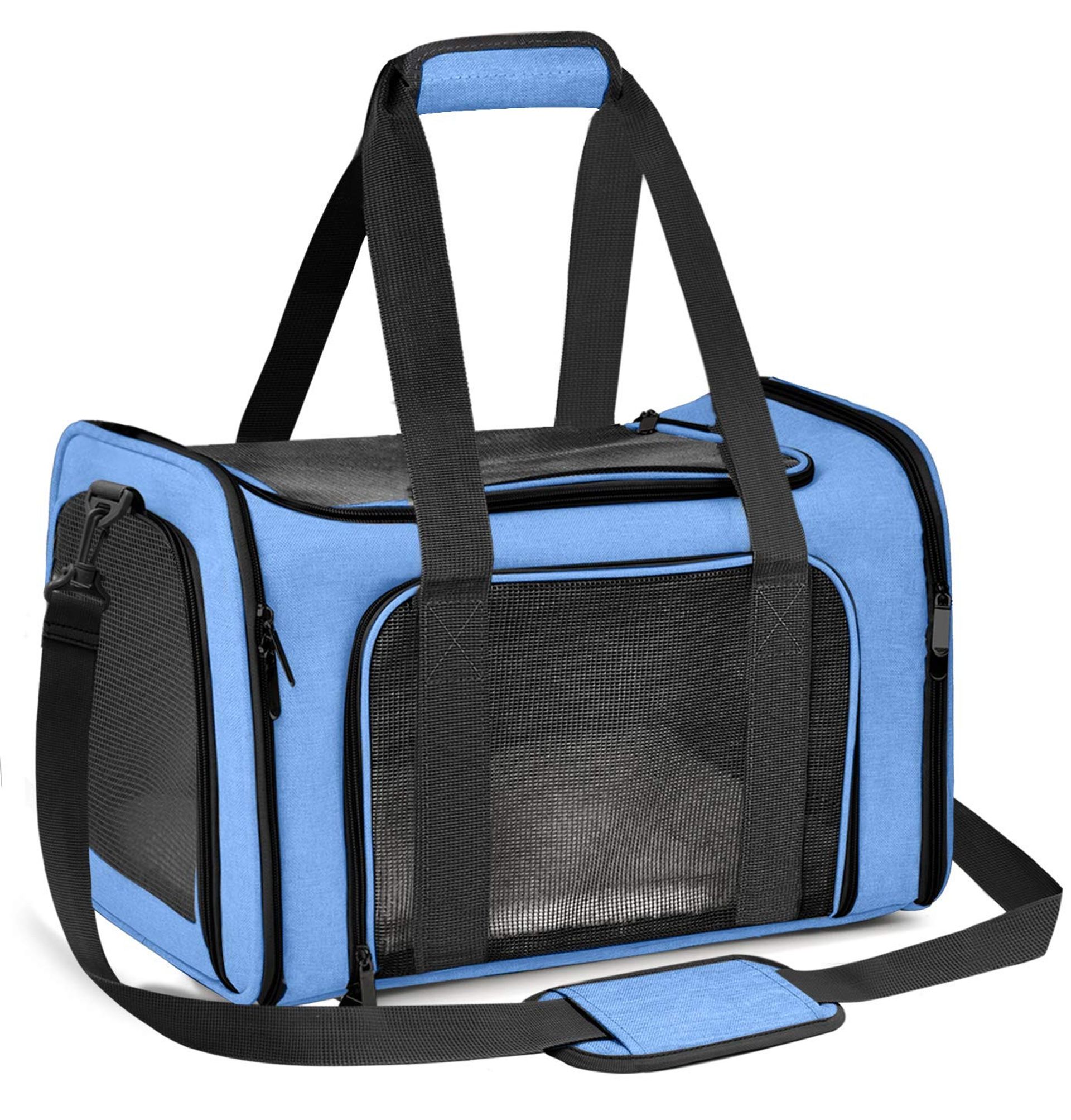 Portable Pet Carrier Soft Sided Airline Approved Foldable Travel Bag for Cats, Dogs, Rabbits up to 15lbs - Blue Large