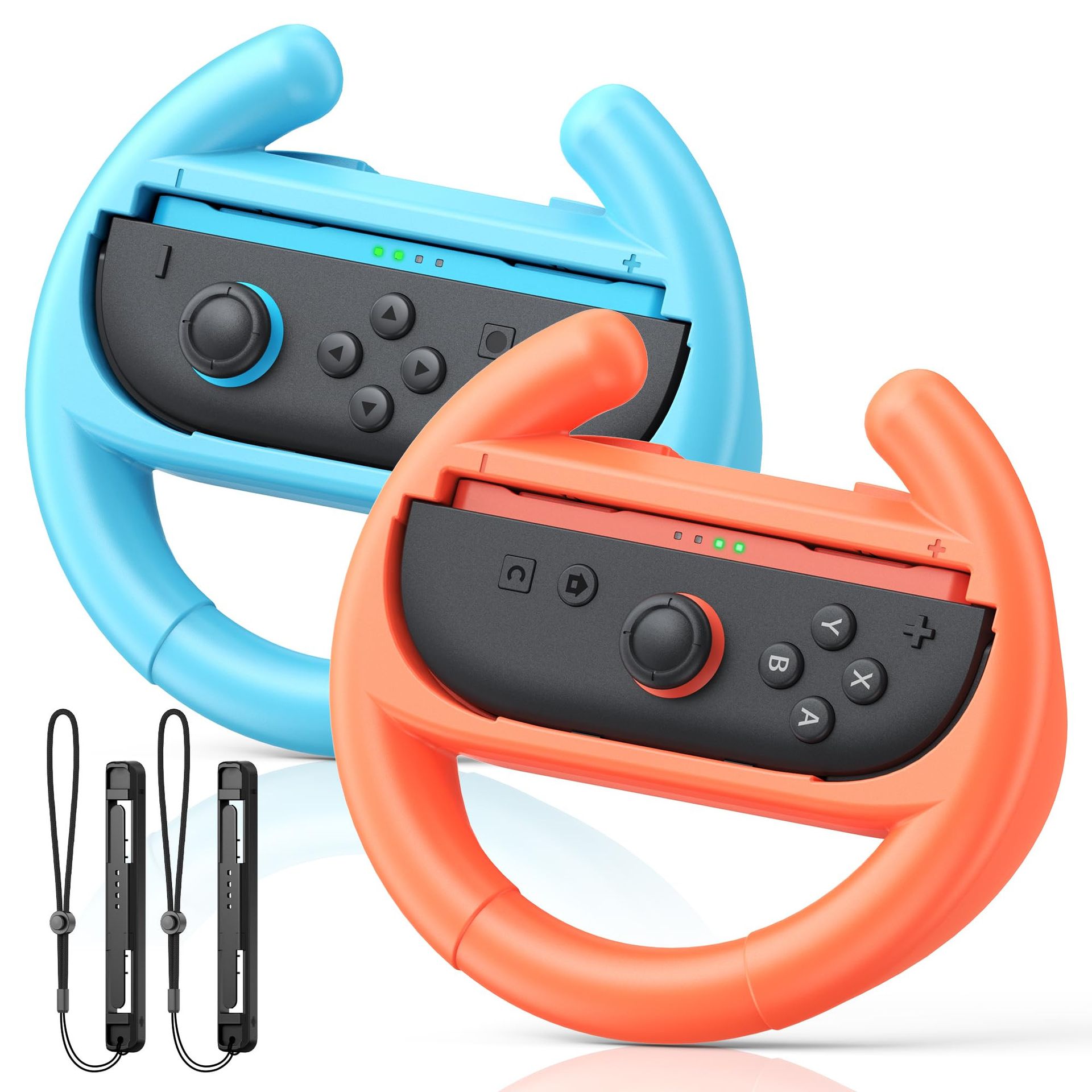 Nintendo Switch Steering Wheel Grip for Joy-Con Controllers Compatible with Switch 2, Switch OLED & Mario Kart 8 Deluxe - Blue/Orange 2 Pack
