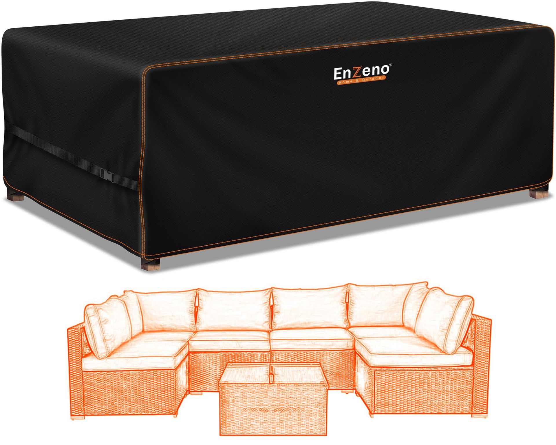 Waterproof Garden Furniture Cover Heavy Duty 210D Oxford Fabric Windproof Anti-UV for Outdoor Tables and Rattan Sets - Black 180x120x74cm
