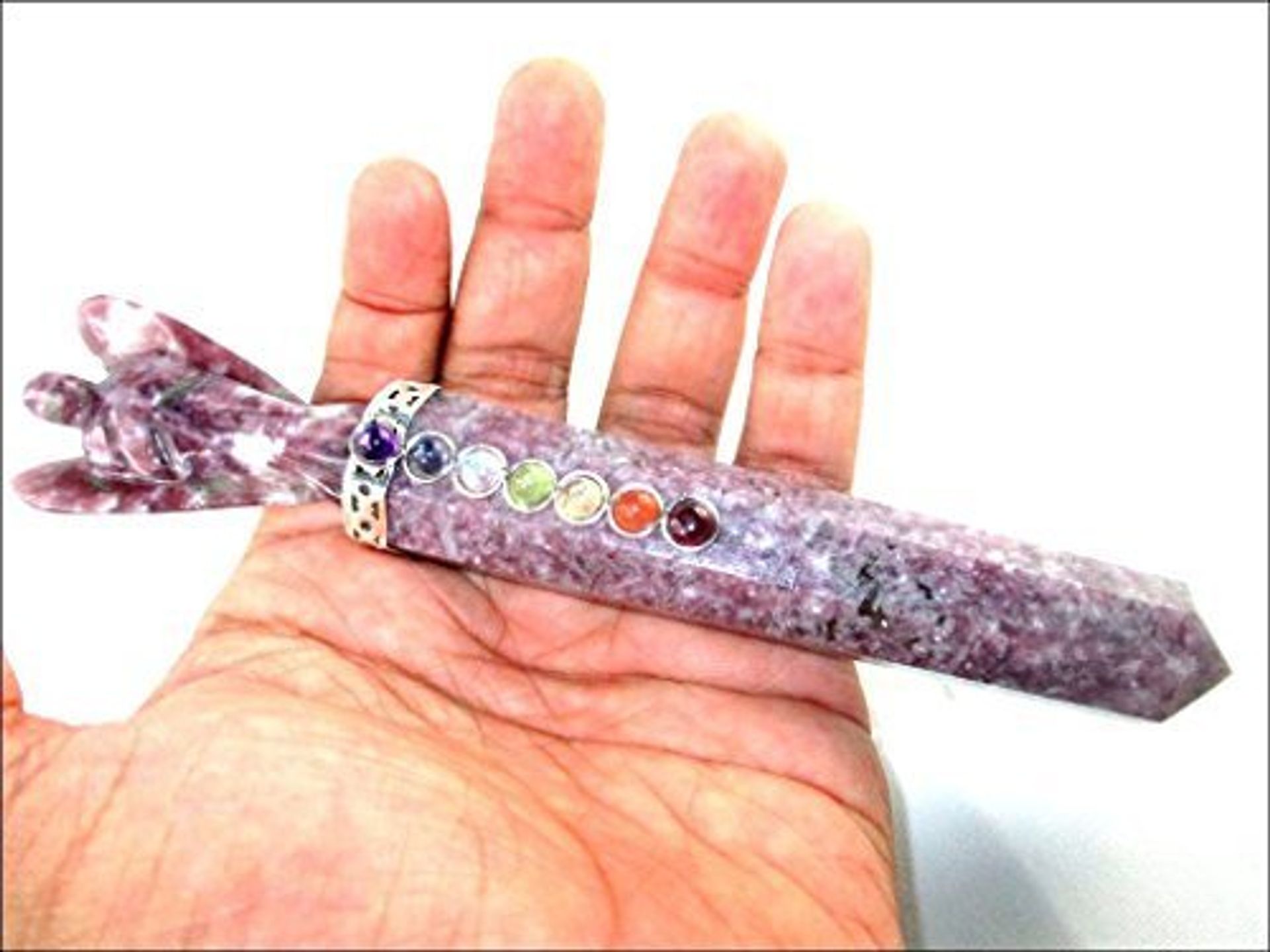 Lepidolite Angel Chakra Wand 6.5 Inch Crystal Therapy Healing Stick with Free Guide Book - Rainbow