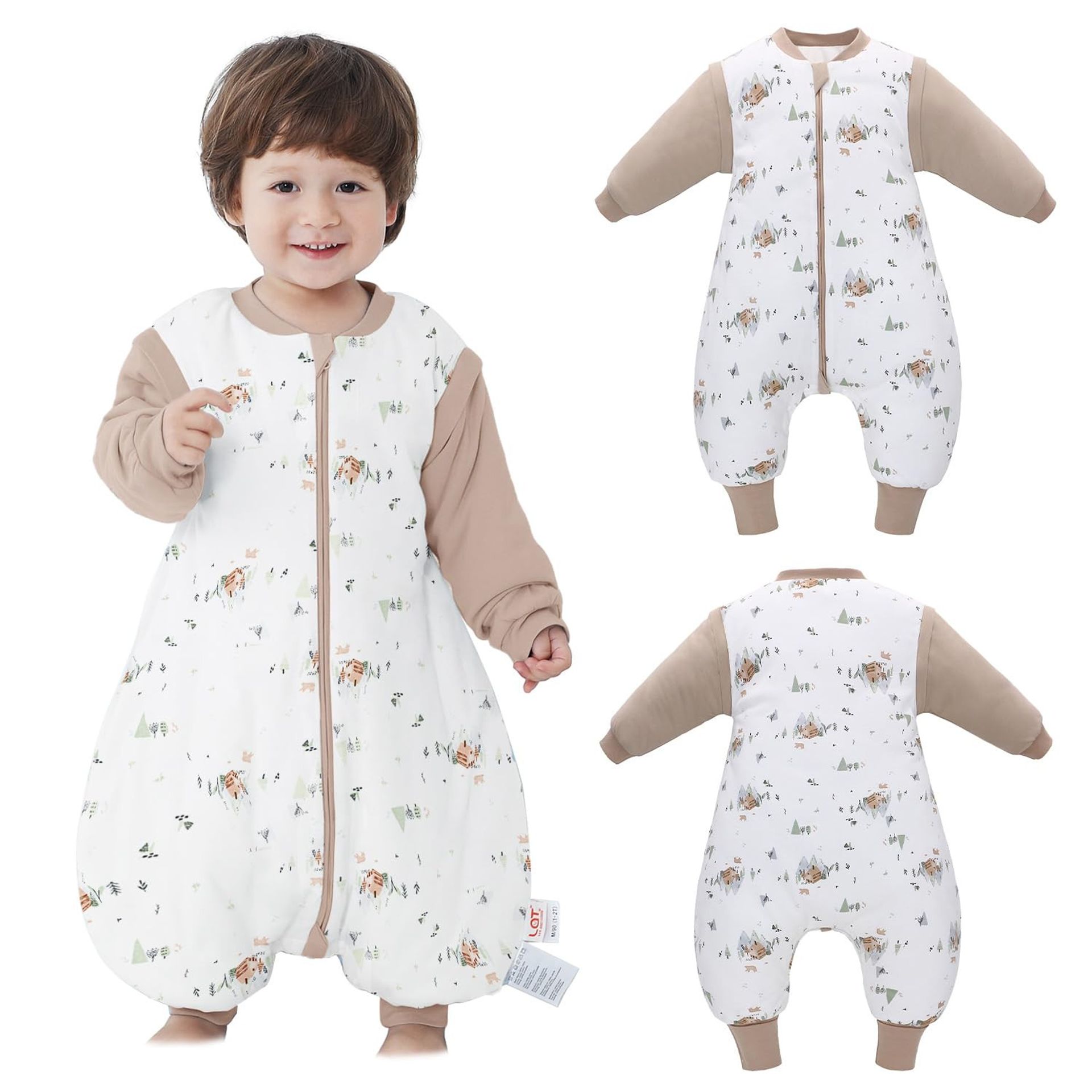 Baby Sleeping Bag Split Leg Design with Removable Sleeves 100% Cotton Winter Toddler Sleep Sack - Wooden Cabin S