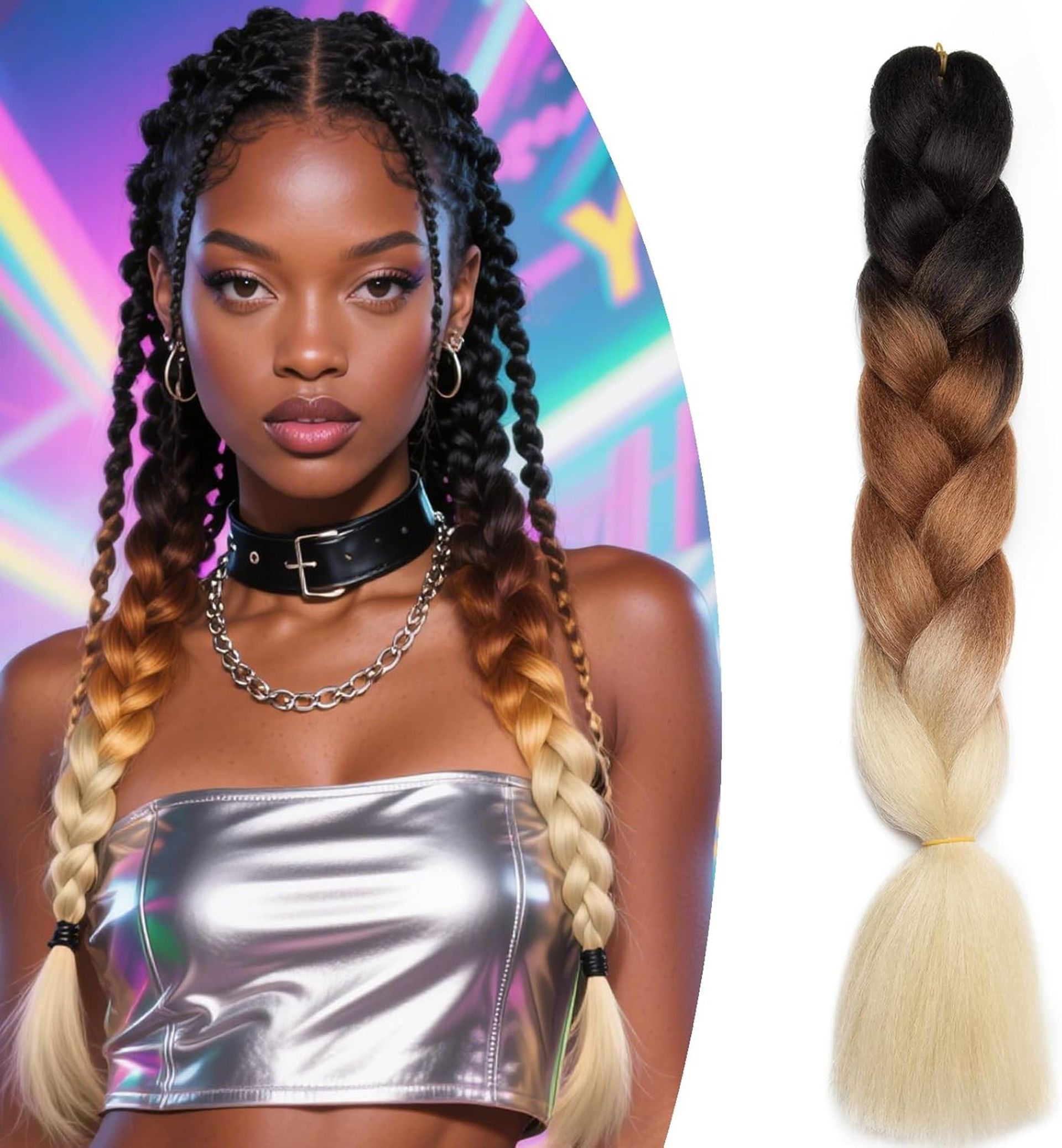 24 Inch Ombre Hair Twist Extensions - Heat-Resistant Synthetic Crochet Hair in Black, Brown & Blonde