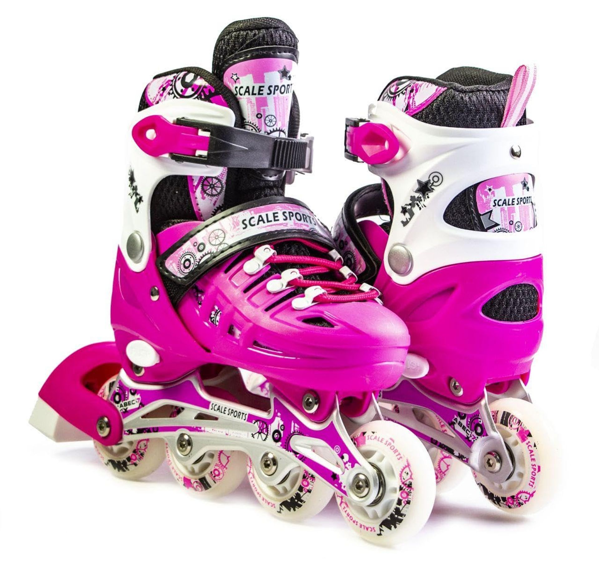 Adjustable Roller Skates with Light Up Wheels for Kids and Adults, Comfortable Inline Design, Durable Polyurethane Wheels - Pink UK 2-4.5