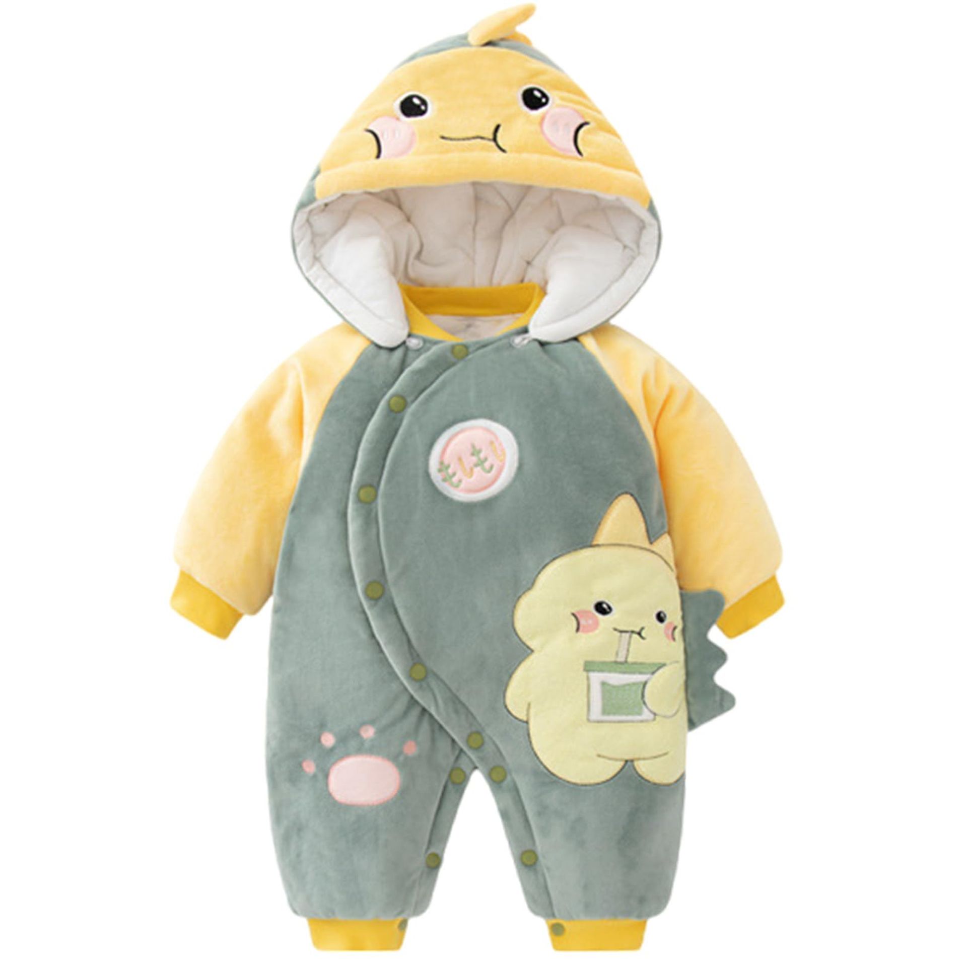 Baby Hooded Romper Set with Booties & Hat 100% Cotton Soft Winter Outfit - Q 3-6 Months