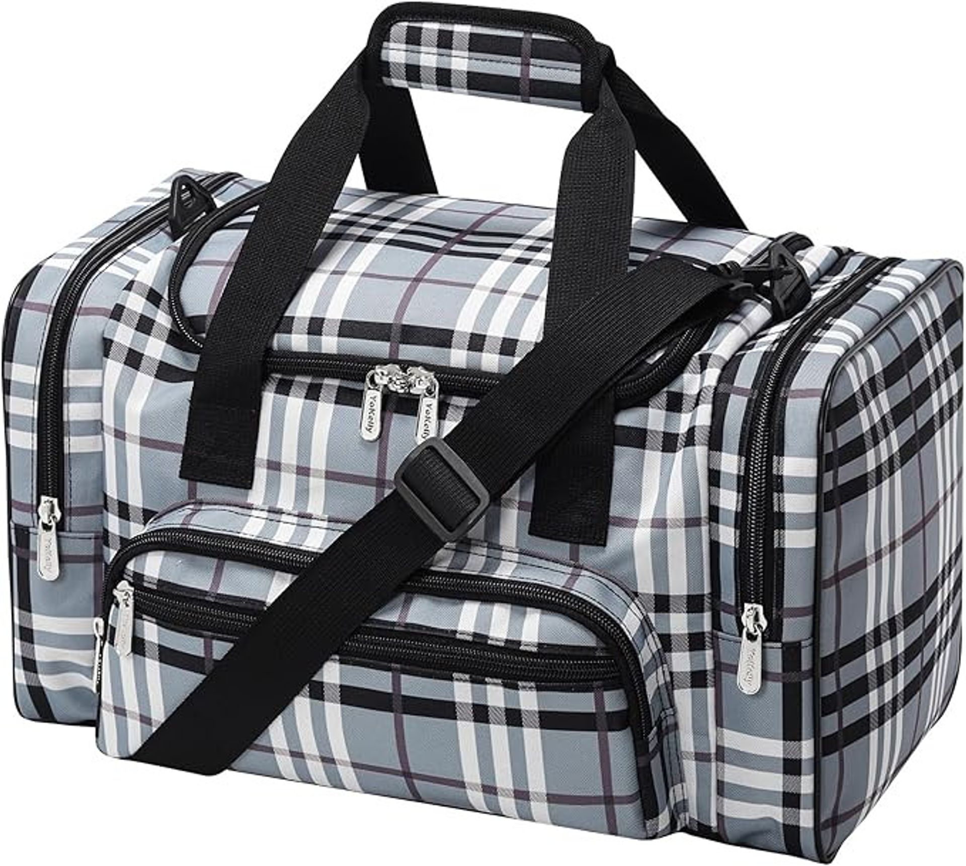 Small Sports Duffle Bag 25L Lightweight Gym & Travel Holdall with Shoulder Strap - Grey White 25L - Student Essentials