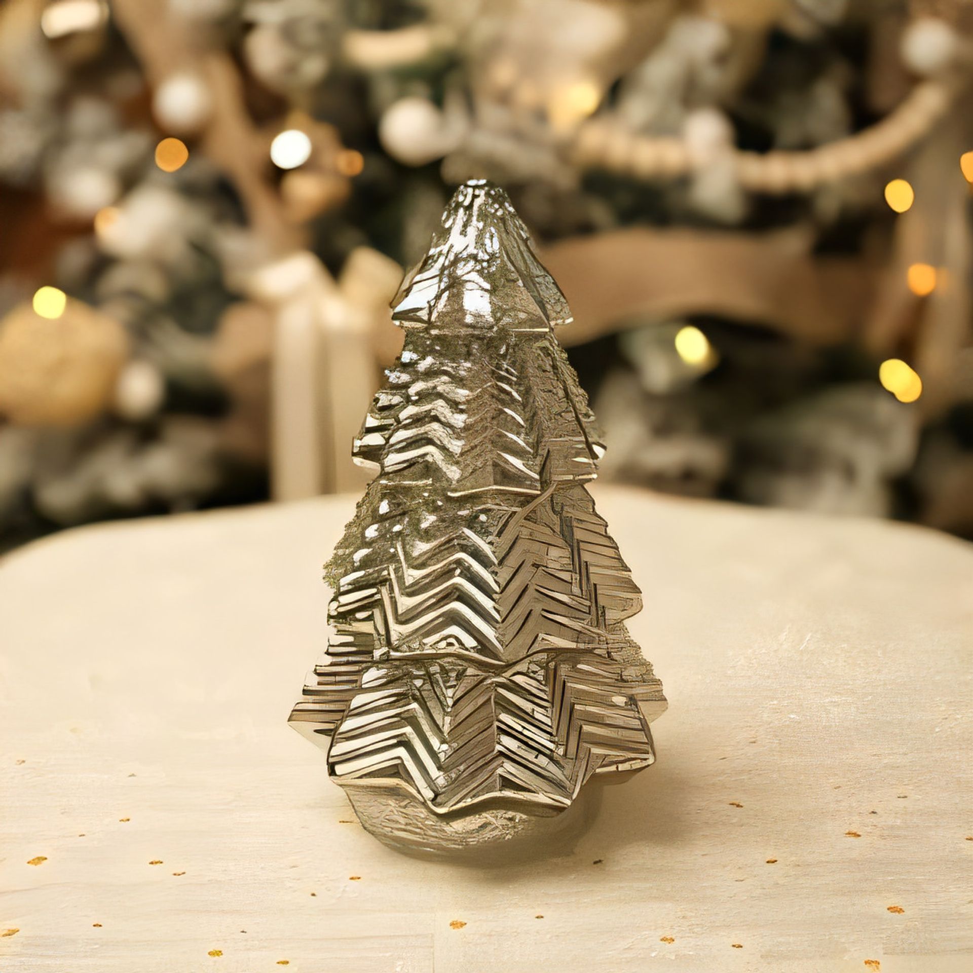 Glass LED Christmas Tree with 7-Colour Rotating Lights, Crackle Glass Design & Timer – Battery-Operated Holiday Centrepiece Silver