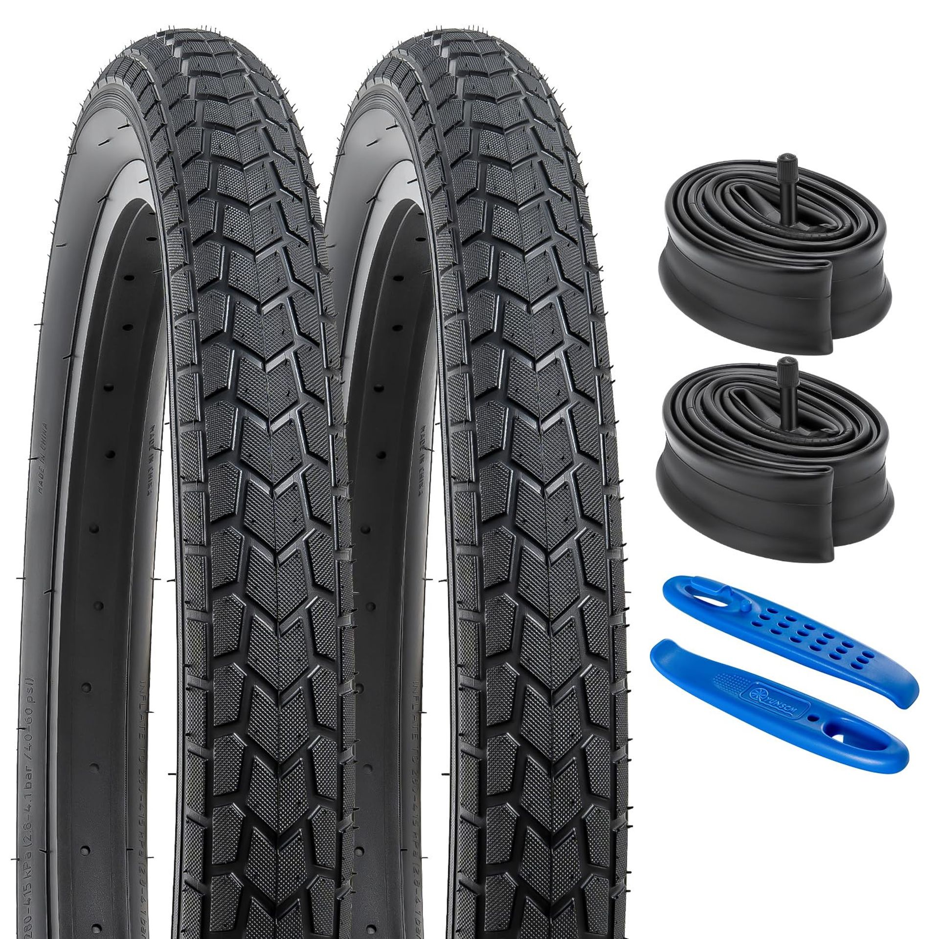 2-Pack 20 Inch Bike Tyres with Inner Tubes AV32mm Valve Compatible with 20x2.1 20x2.125 Road and City Bikes - Black 20x2.10