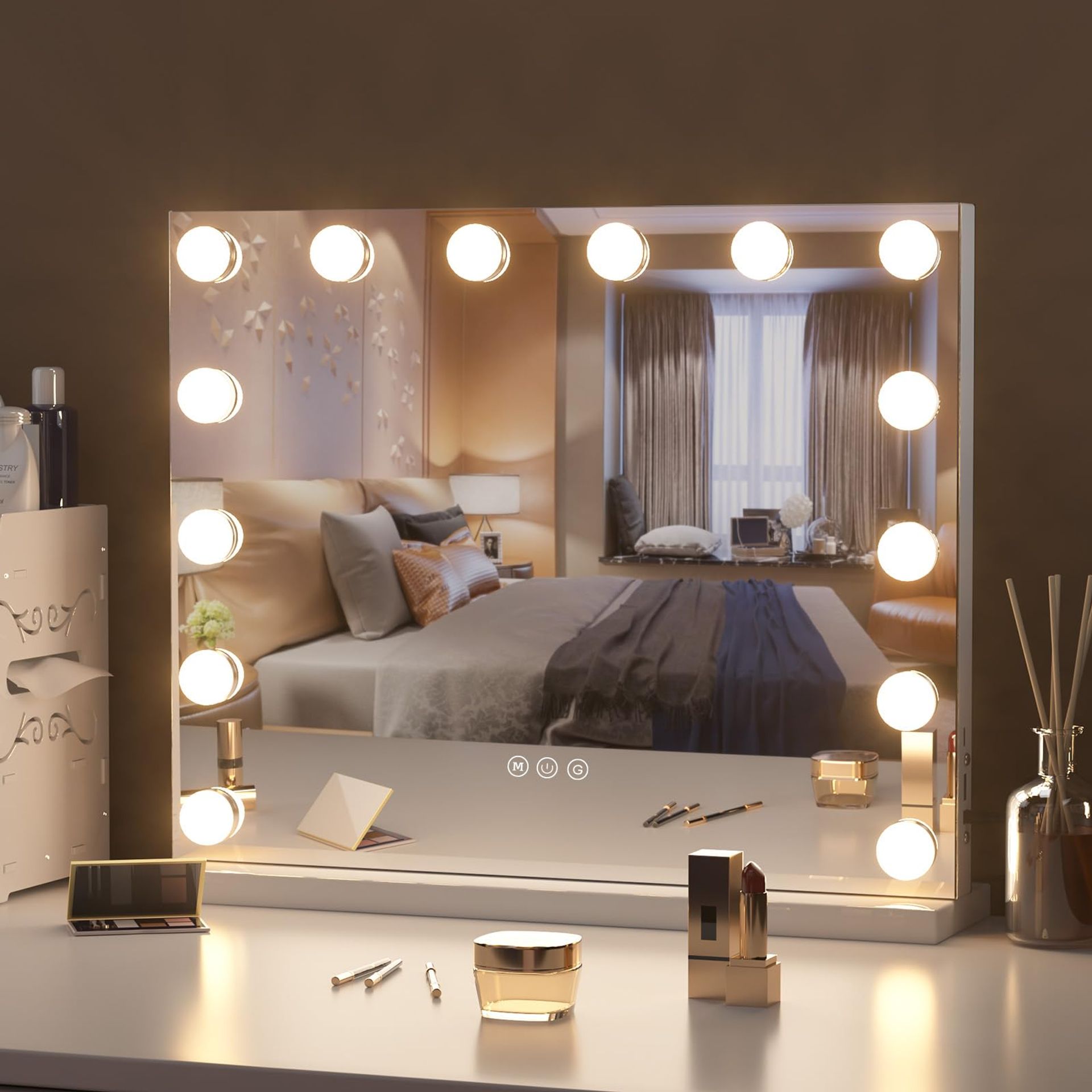 Hollywood Vanity Mirror with 14 LED Lights 3 Colour Modes USB & Type-C Charging Smart Makeup Mirror - White 50x40cm