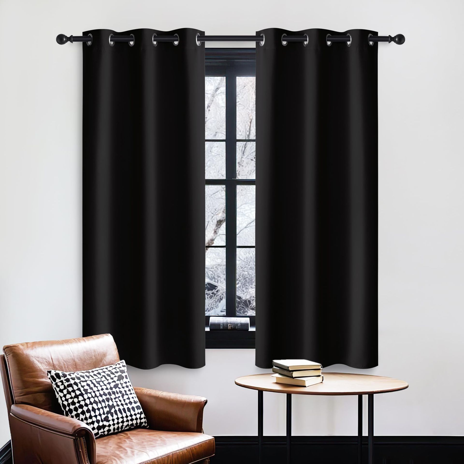 Thermal Blackout Curtains Energy Saving Insulated Eyelet Panels for Home - Black W 29" x L 45" (2 Panels)