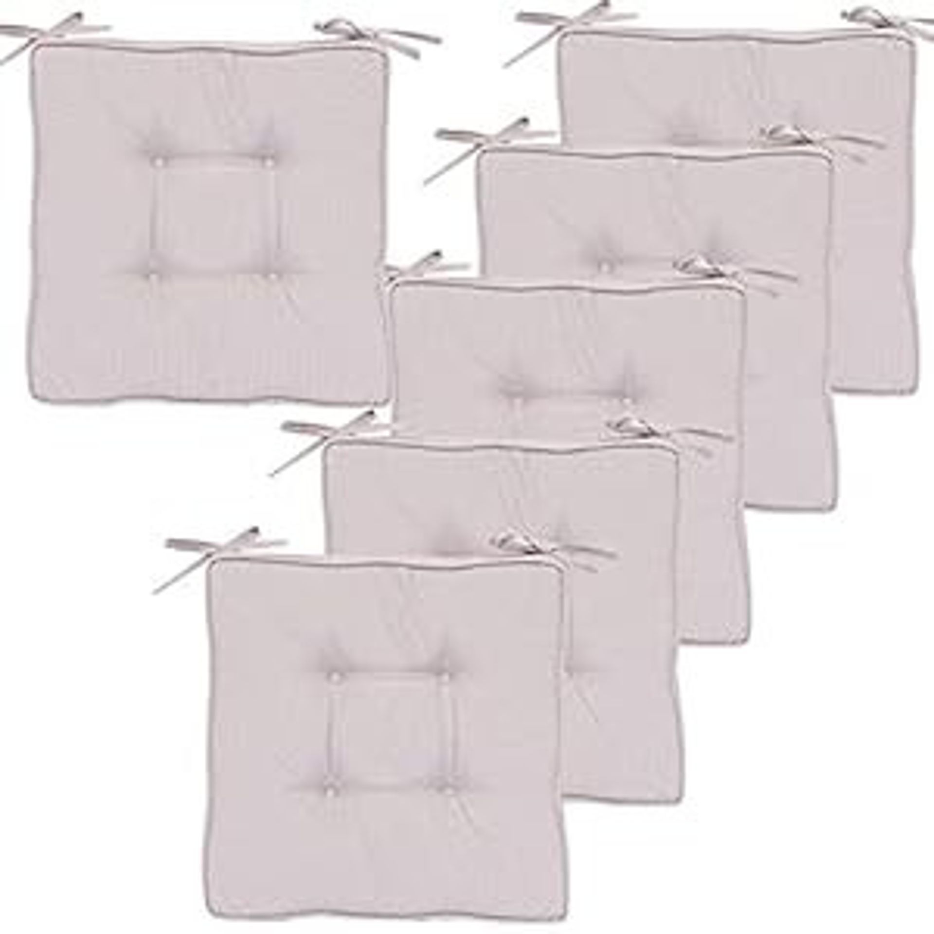 Garden Chair Cushions Set of 6 Thick Padded Seat Pads with Ties for Indoor Outdoor Dining Chairs - Beige 6 Pack