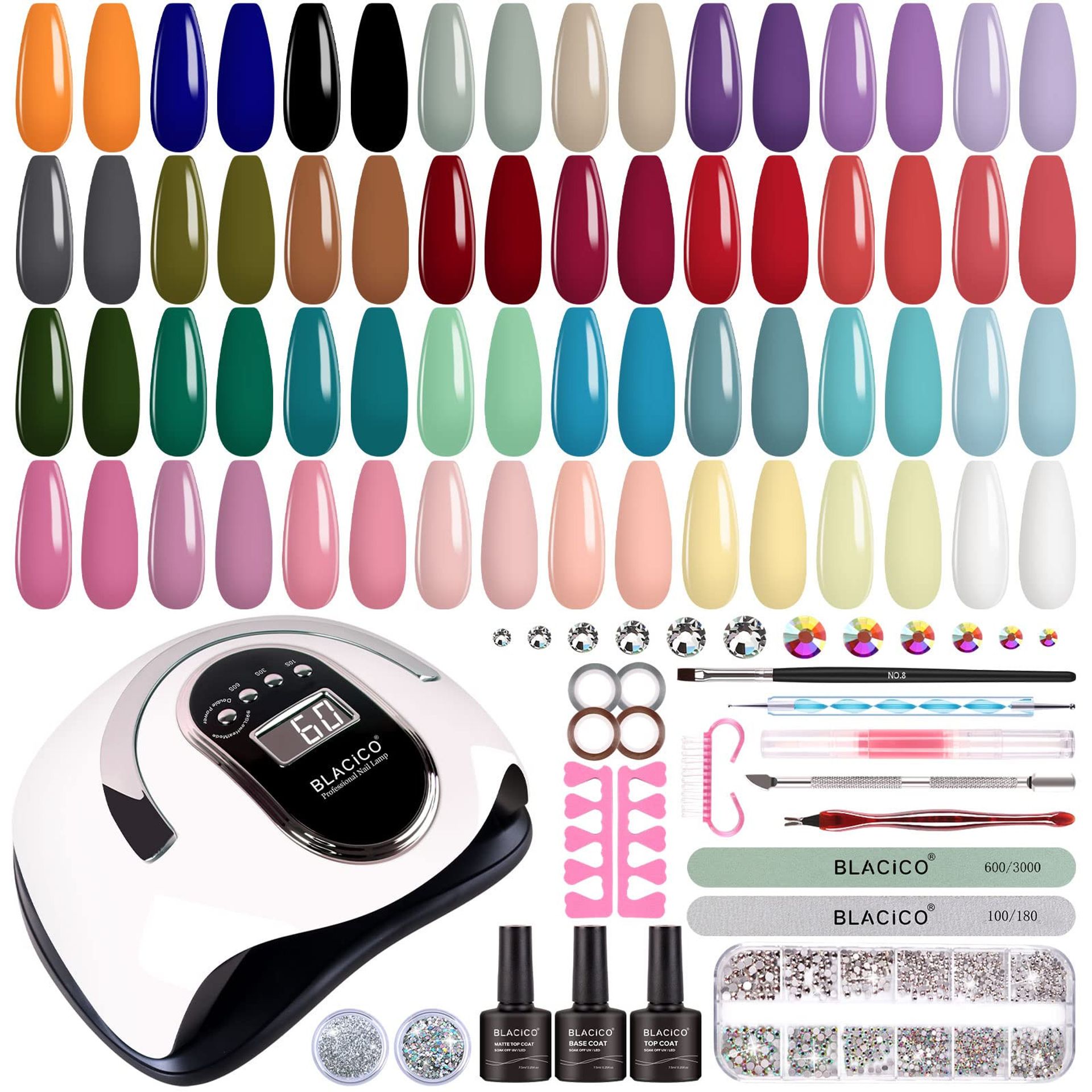 Gel Nail Polish Kit 32 Colours with 168W UV Lamp, Base & Top Coats, Glitter & Manicure Tools - 32 Colours Kit 5 1 Count