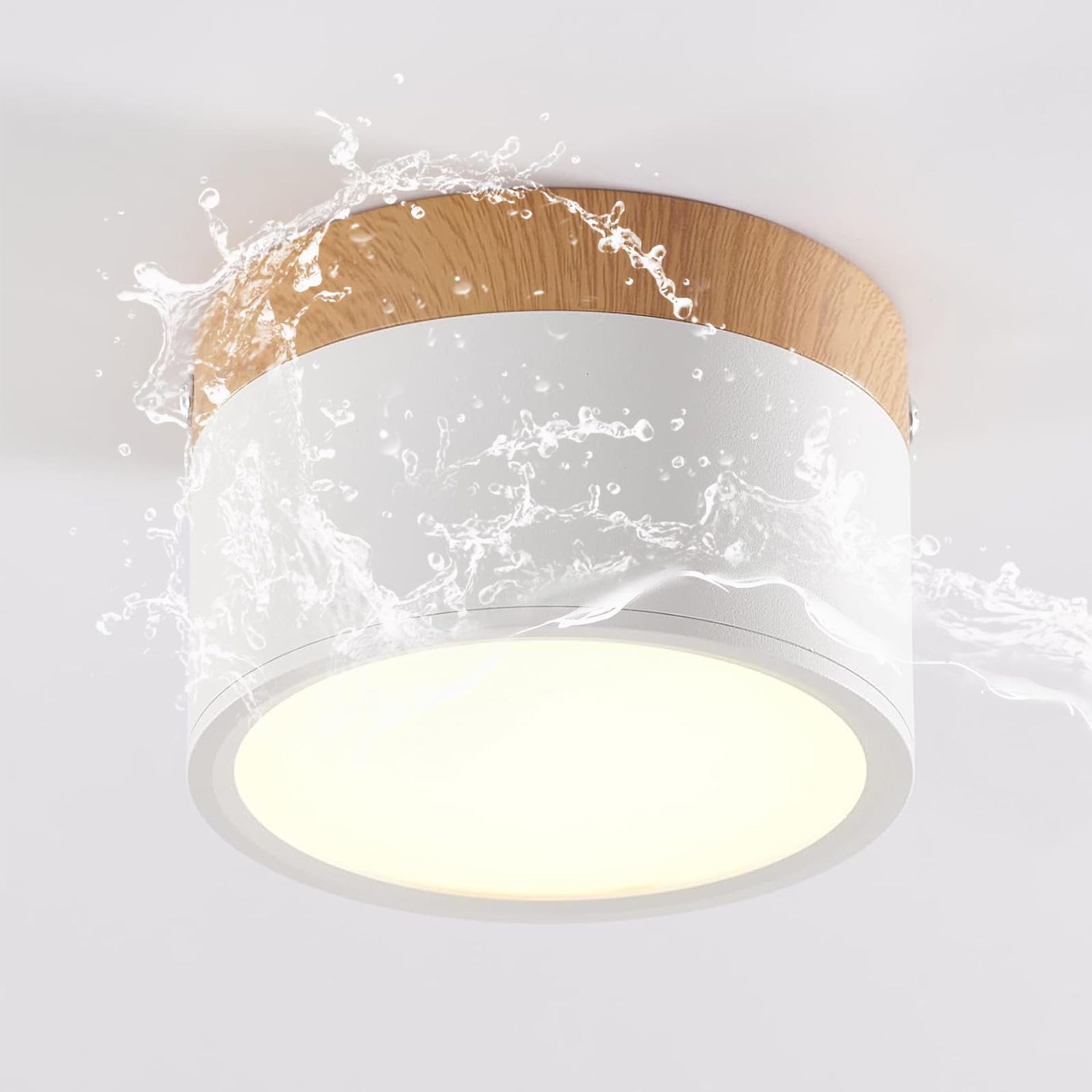 LED Ceiling Light Surface-Mounted Wooden Decor Spotlight Mini Round Lamp Warm White 3000K 12W - White Warm White 3000K