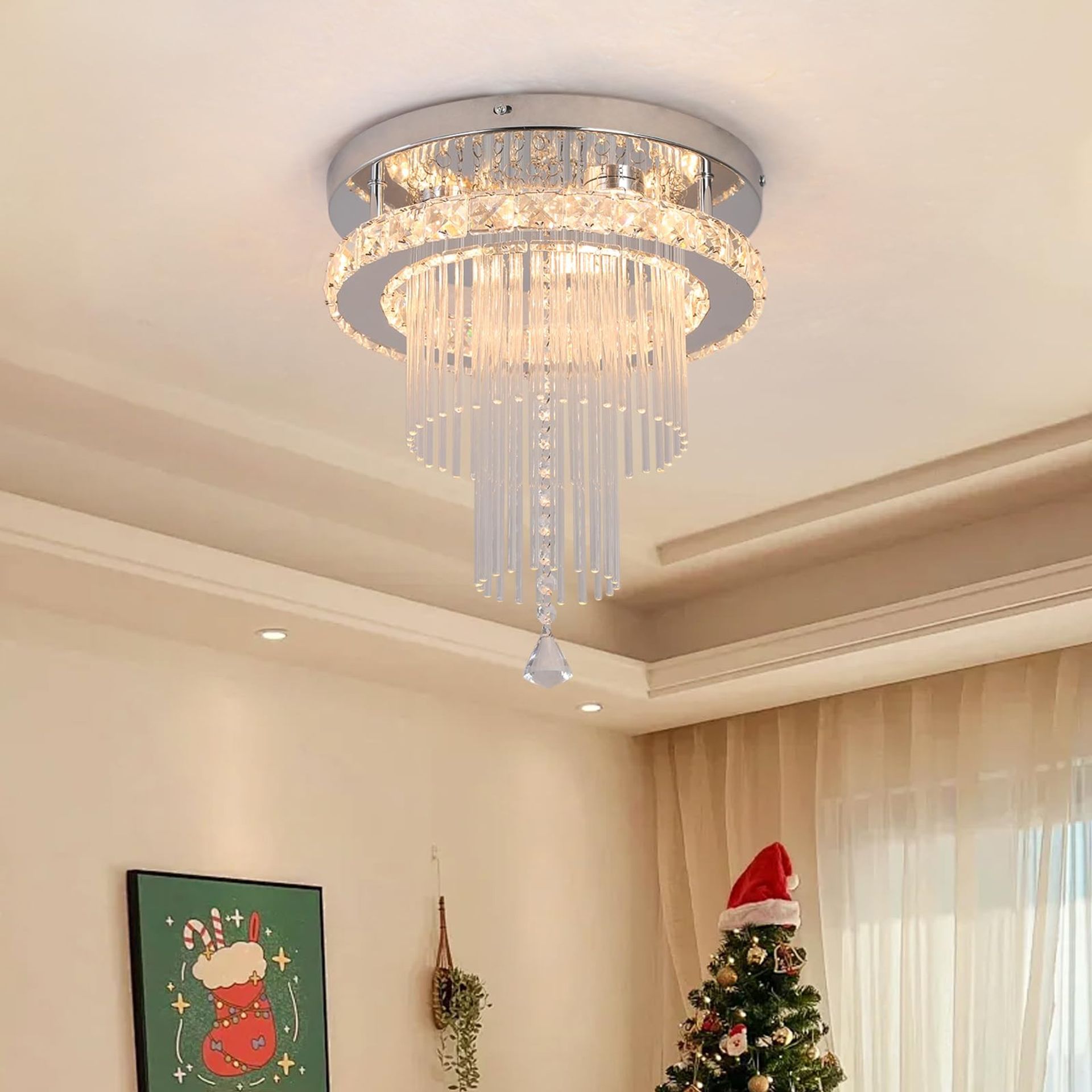 Crystal Chandelier 30CM Modern LED Ceiling Light Flush Mount for Bedroom Kitchen Hallway - Variable Light