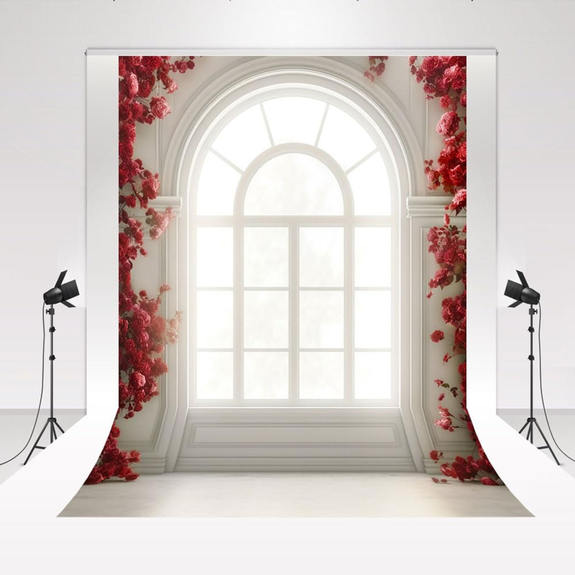 Photography Backdrop Vintage Window Red Flowers Microfibre Fabric 2x3m - TYPE3