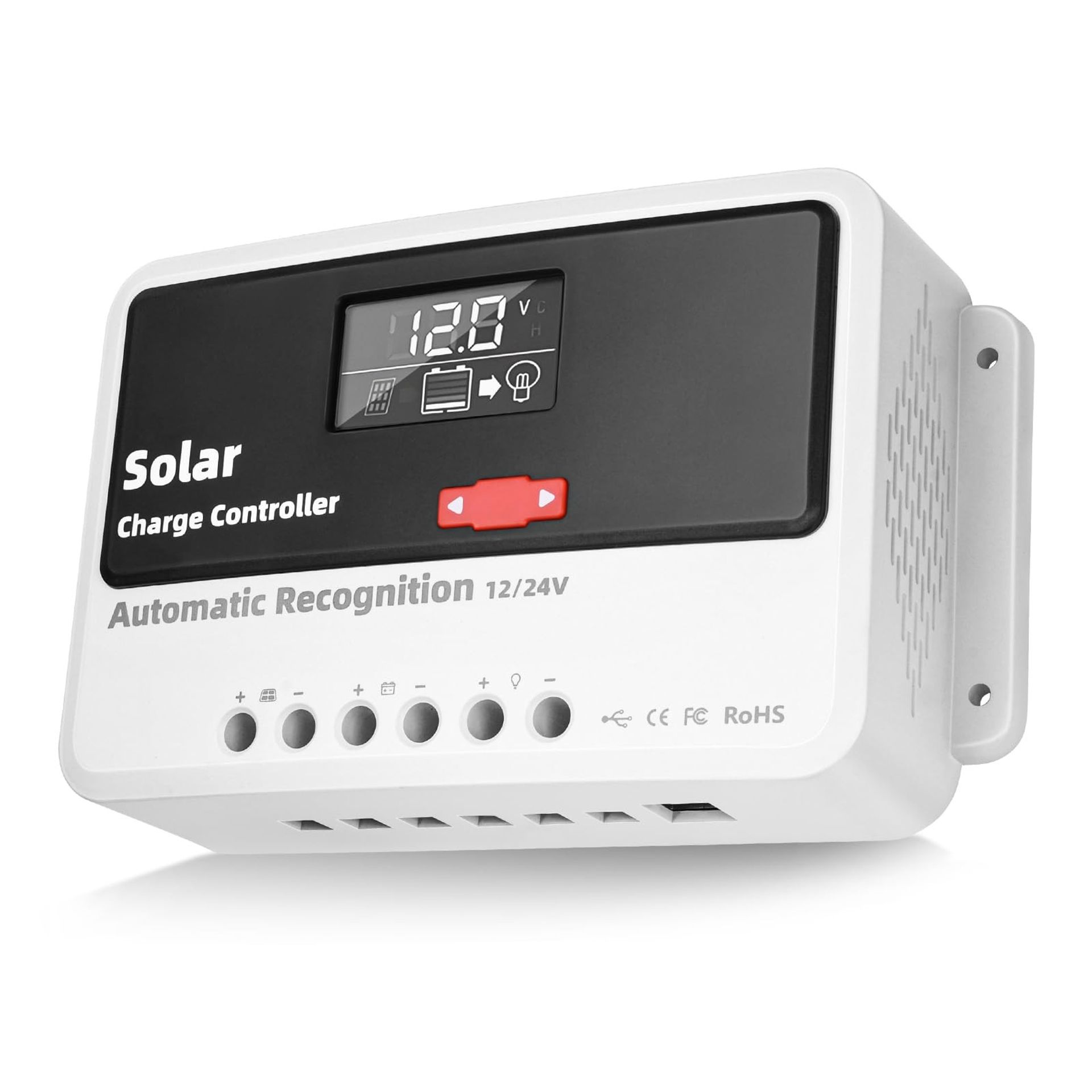 Solar Charge Controller 30A 12V/24V/48V PWM Regulator with LCD Display Dual USB Ports for Lead Acid and Lithium Batteries - 30A PWM