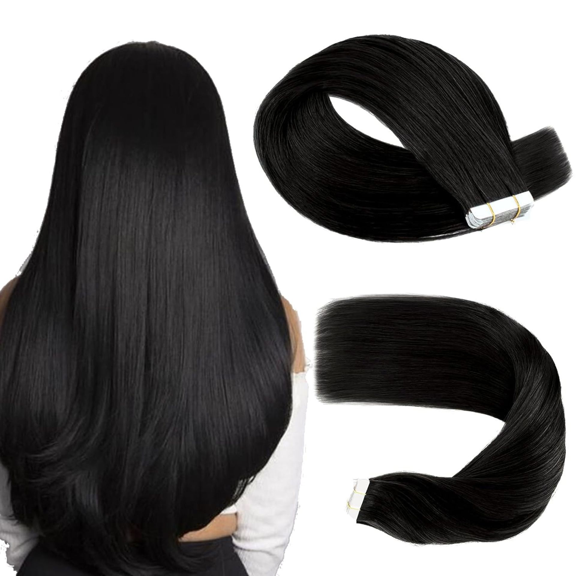 Tape In Hair Extensions Double Sided Remy Human Hair Seamless Natural Look - Natural Black 14 Inch