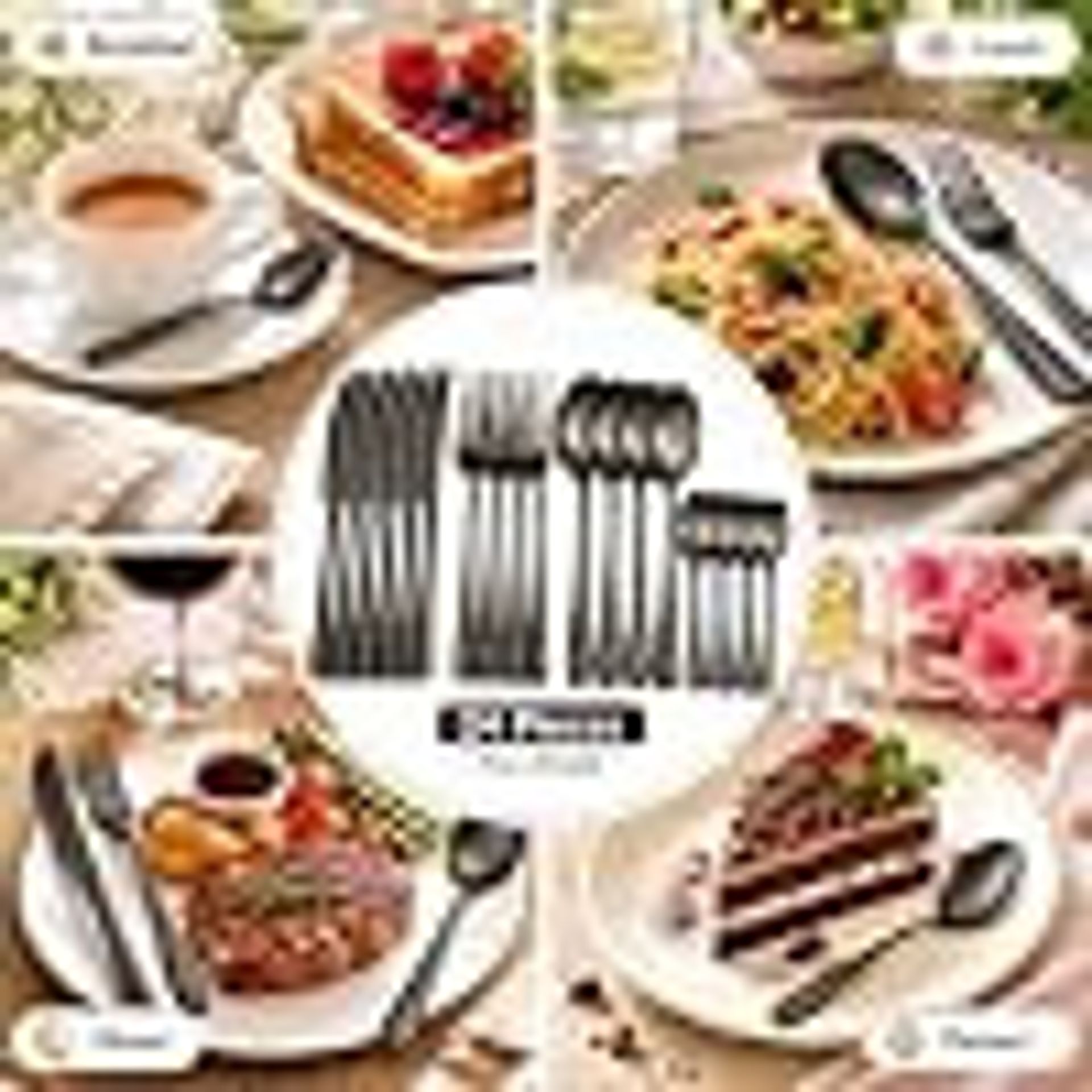 24-Piece Stainless Steel Cutlery Set for 6 People with Knives, Forks, Spoons & Teaspoons, Mirror Polished, Dishwasher Safe - Black