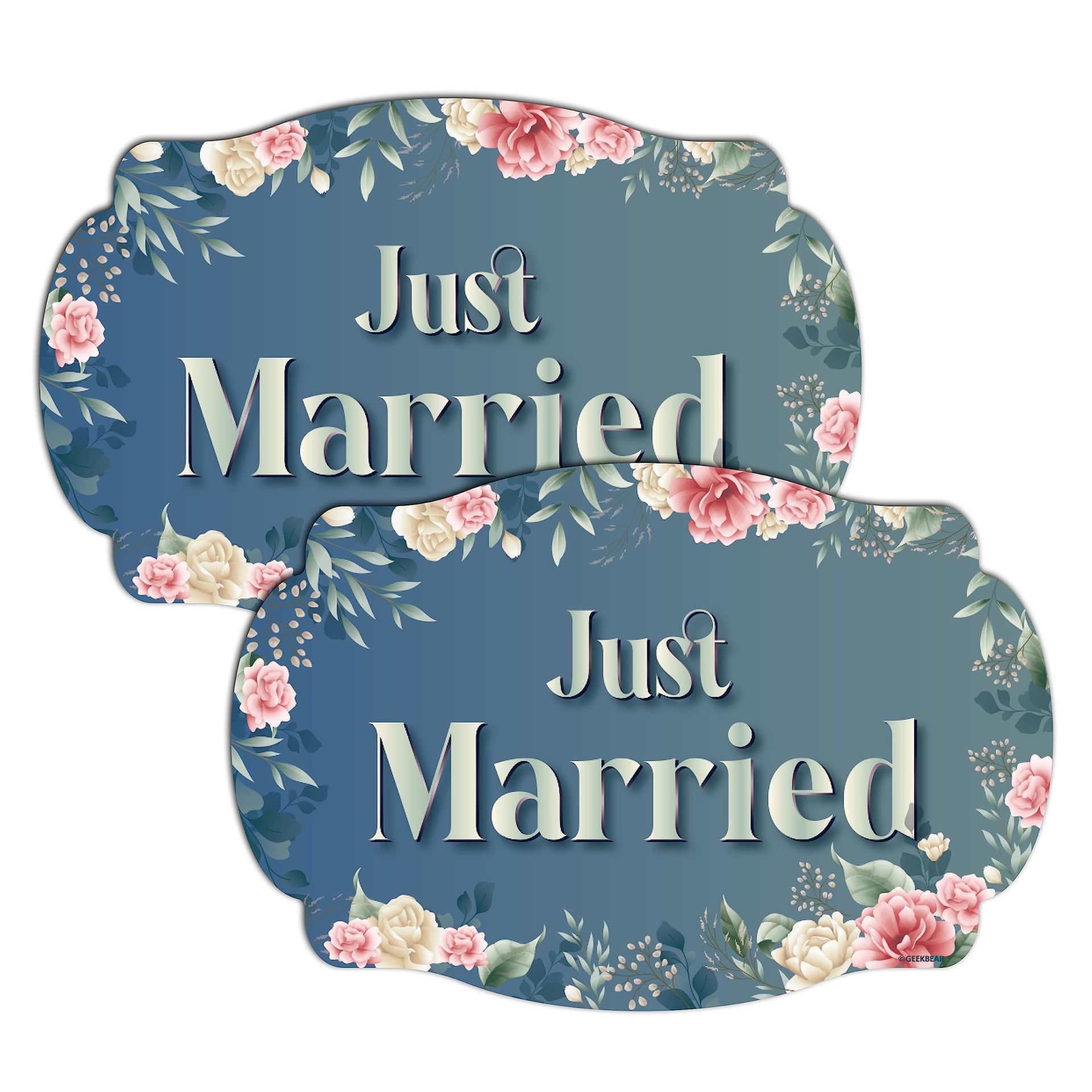 Just Got Married Car Magnets Decorative Wedding Car Sign 2 Pack - Blue Rose 13 x 8.7 in