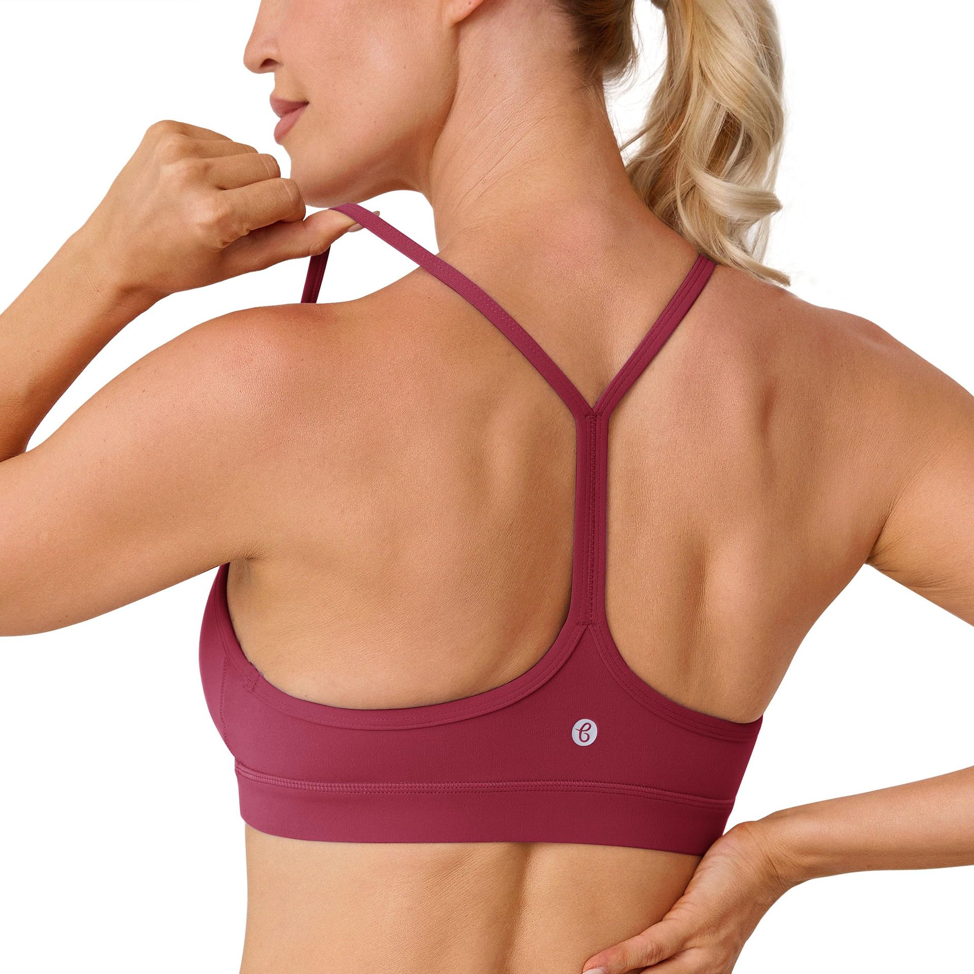 Women's Y Back Sports Bra Light Support Racerback Yoga Top with Removable Pads - Garnet Rose XL