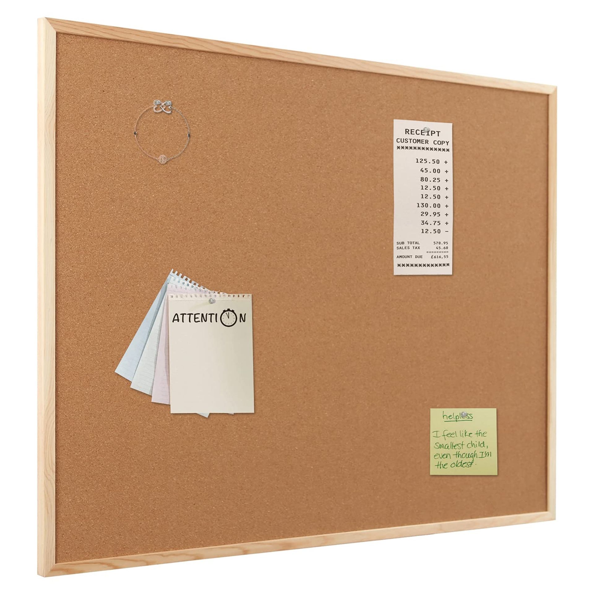 Cork Bulletin Board with Wooden Frame Double-Sided Notice Board for Home, School & Office - Wood Frame-D 60x90 cm