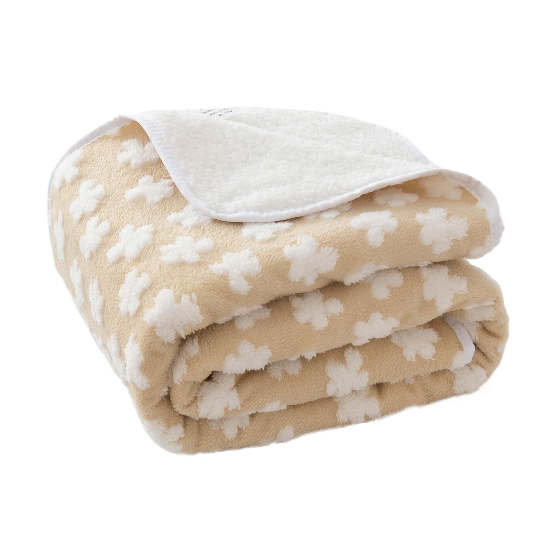 Waterproof Dog Blanket Washable Plush 3D Cloud Texture Protects Beds & Sofas - Khaki 160x190cm