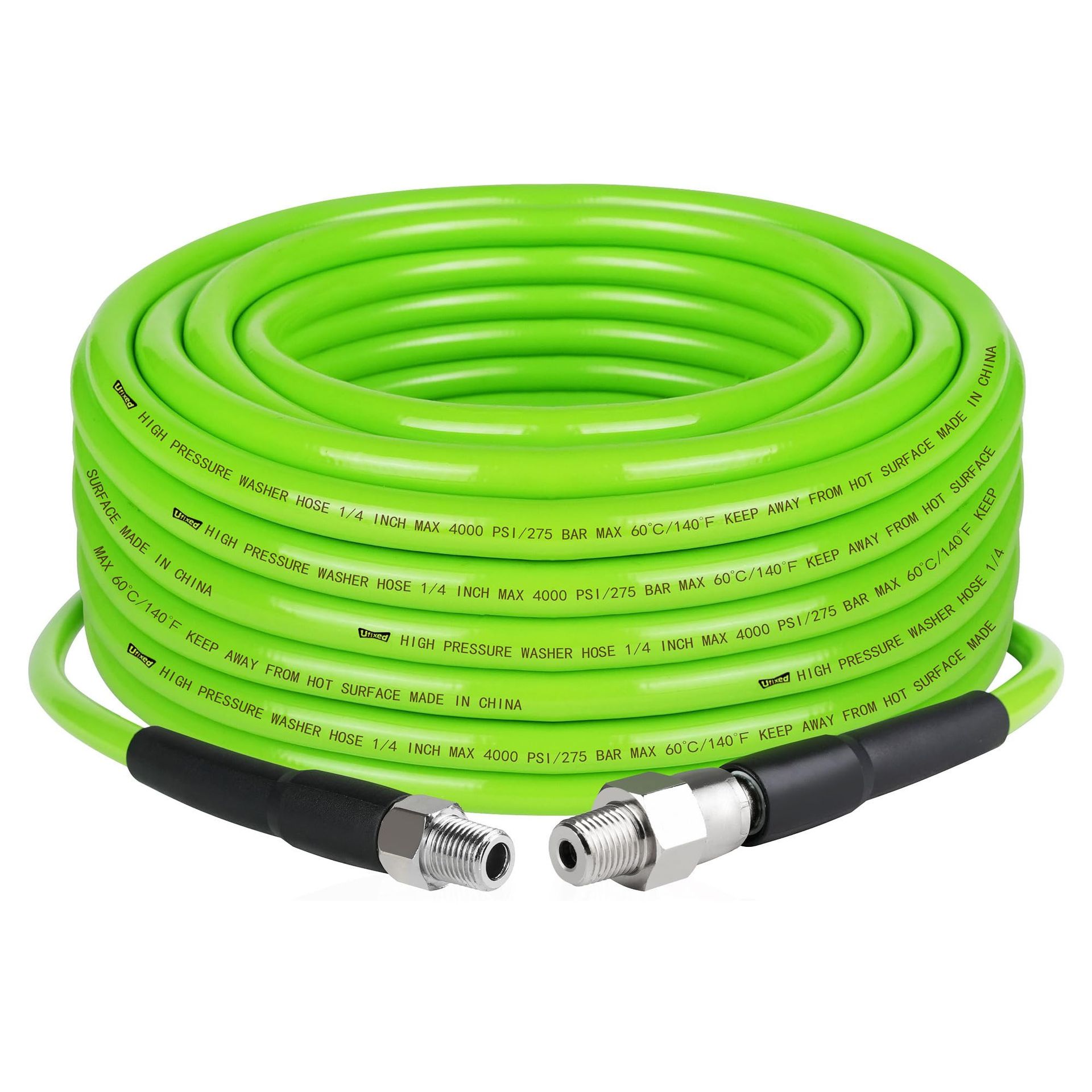 High Pressure Sewer Jetter Kit 4000 PSI Washer Hose with 5 Nozzles and Cleaning Tool - Green 50FT