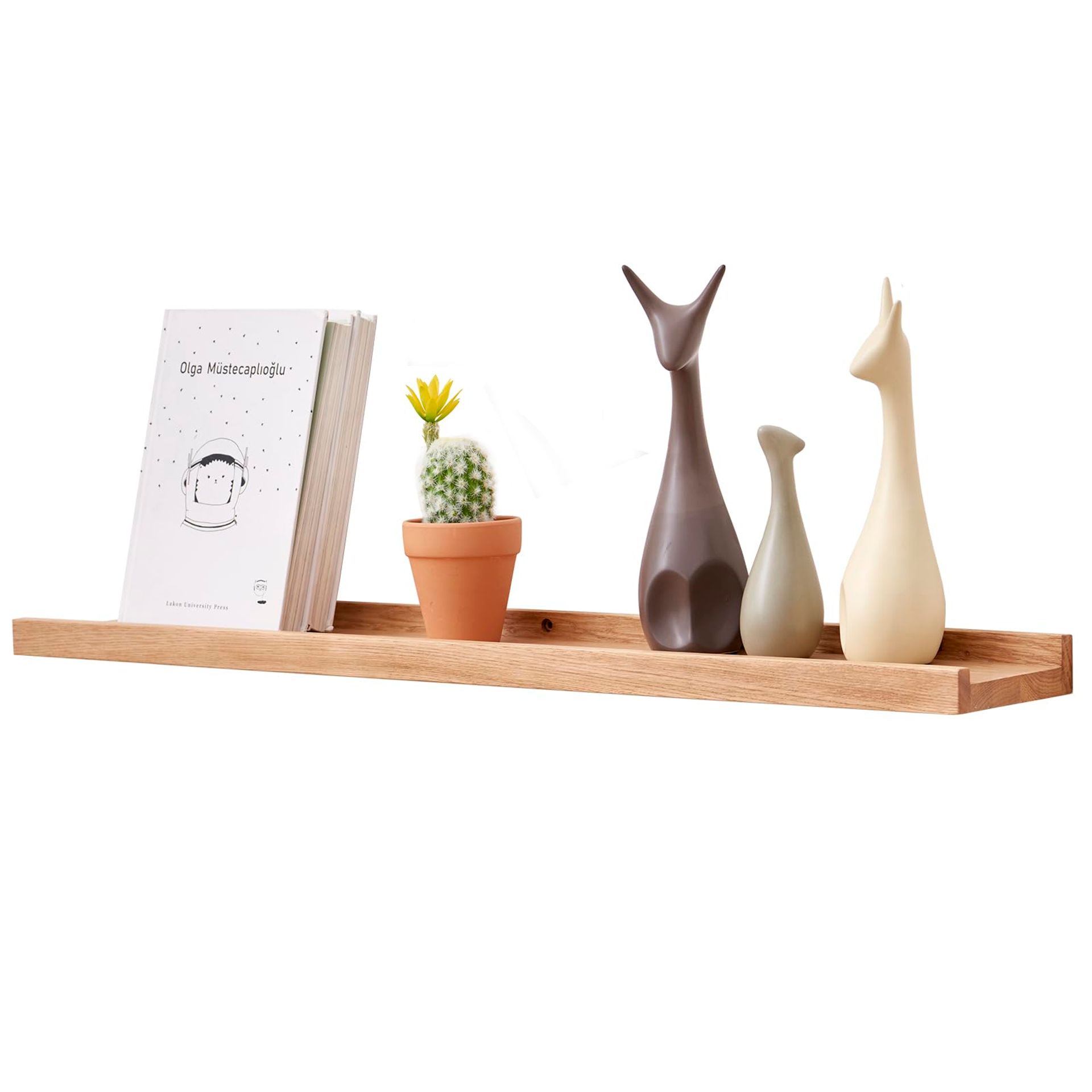 Wood Floating Shelf Solid Oak Wall Mounted Display Ledge for Home Office Nursery - Natural 80cm