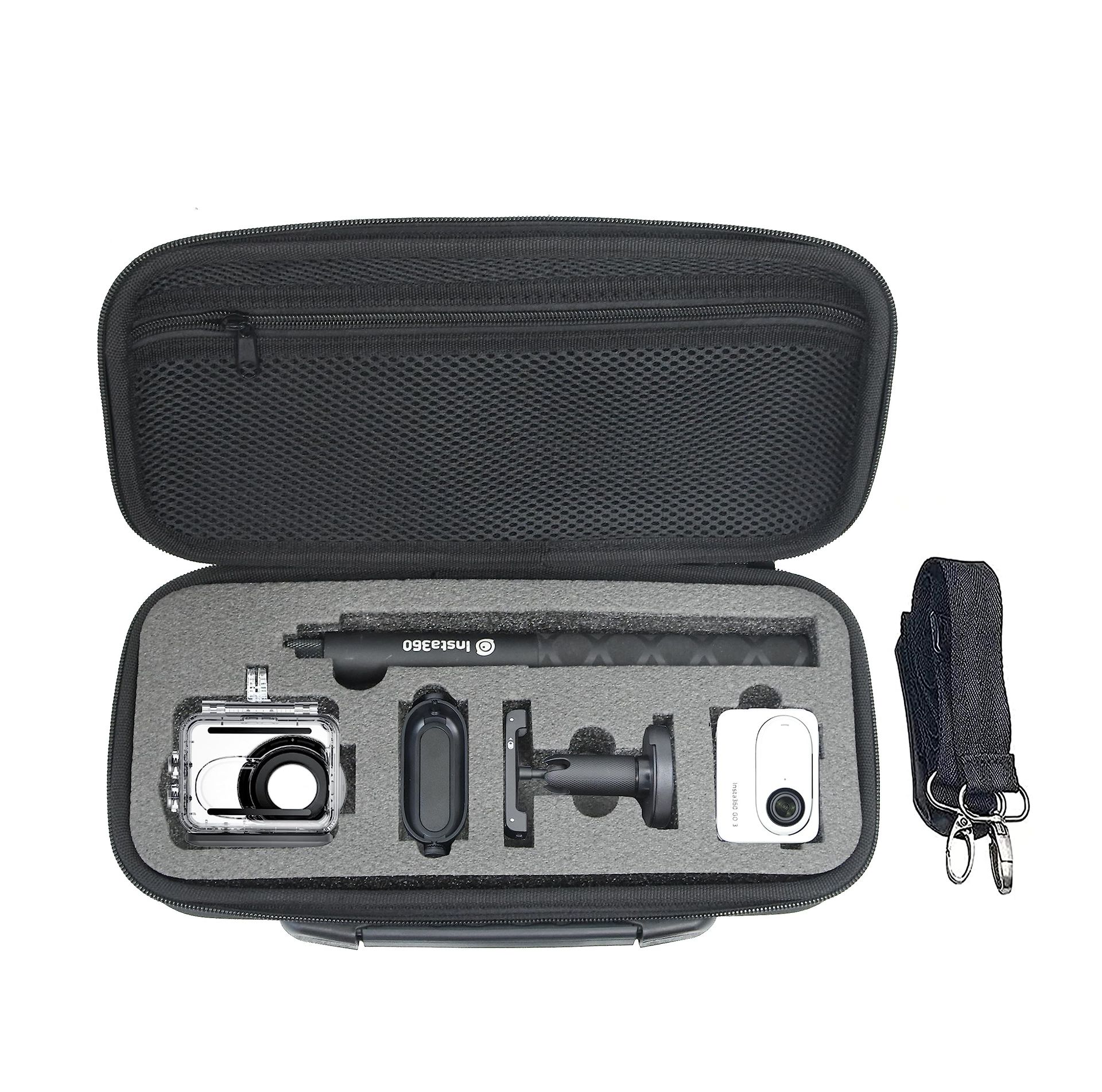 Carry Case for Insta360 GO 3 Camera Shockproof EVA Storage Bag with Shoulder Strap - Black FT-GO3-BAG-M