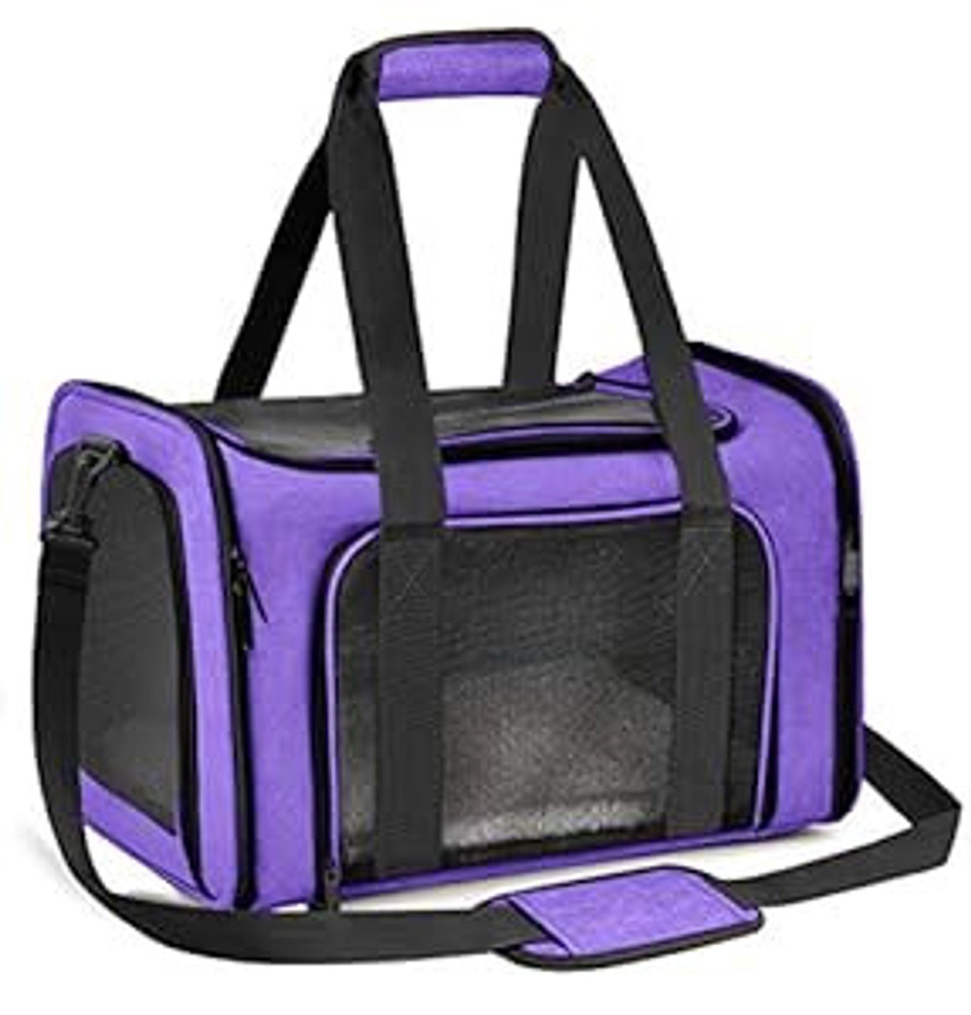 Portable Pet Carrier Soft Sided Foldable Airline Approved Travel Bag Up to 15lbs - Purple Medium