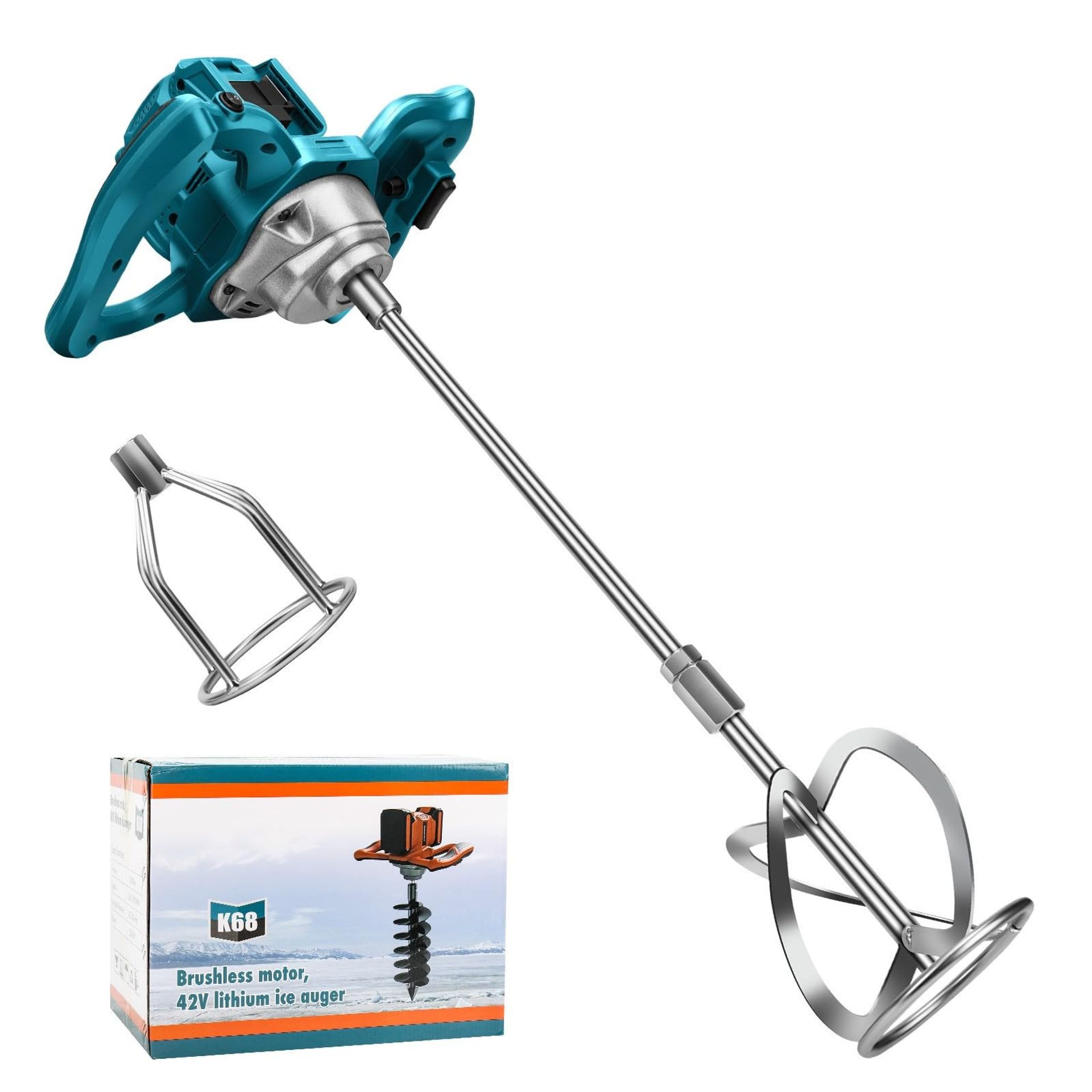 Cordless Brushless Mixer for Paint, Mortar, and Concrete Compatible with Makita 18V Battery, 6 Speed Dual Paddle Design - Blue K68-MT