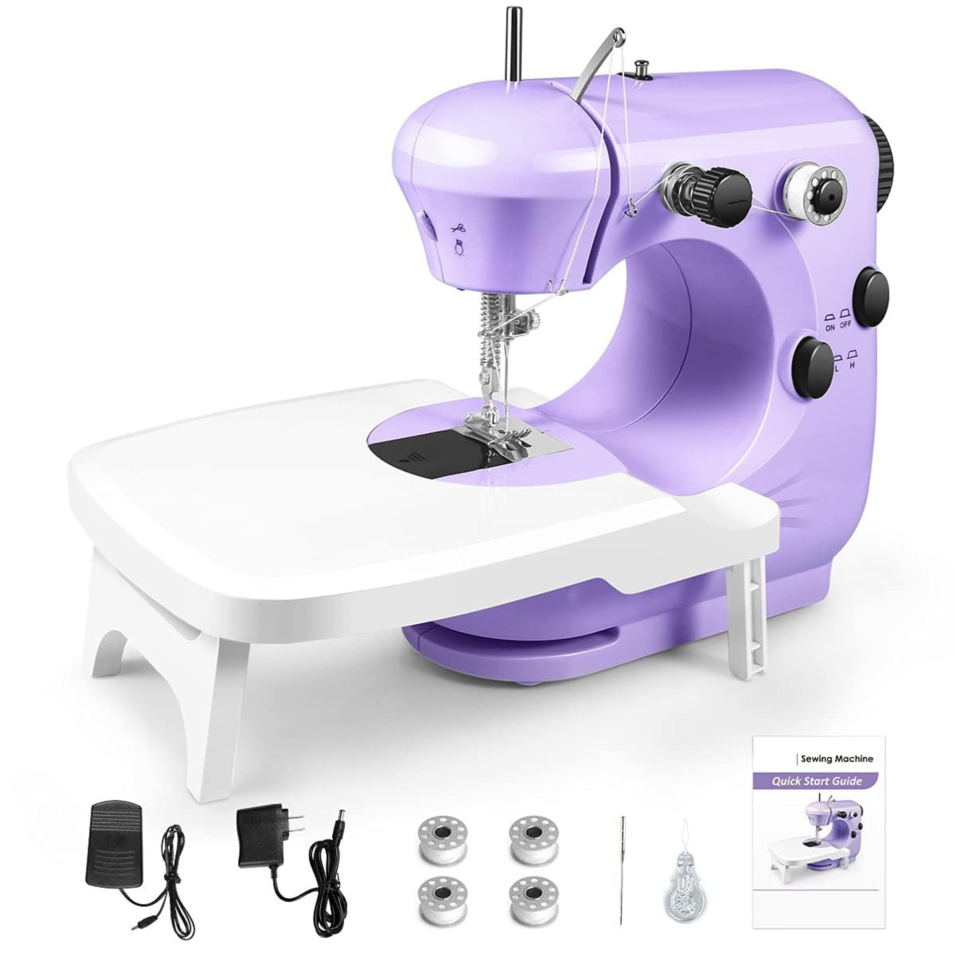 Mini Sewing Machine for Beginners Portable Electric with Extension Table, 2-Speed Control & Foot Pedal - Purple Best Gift for Kids