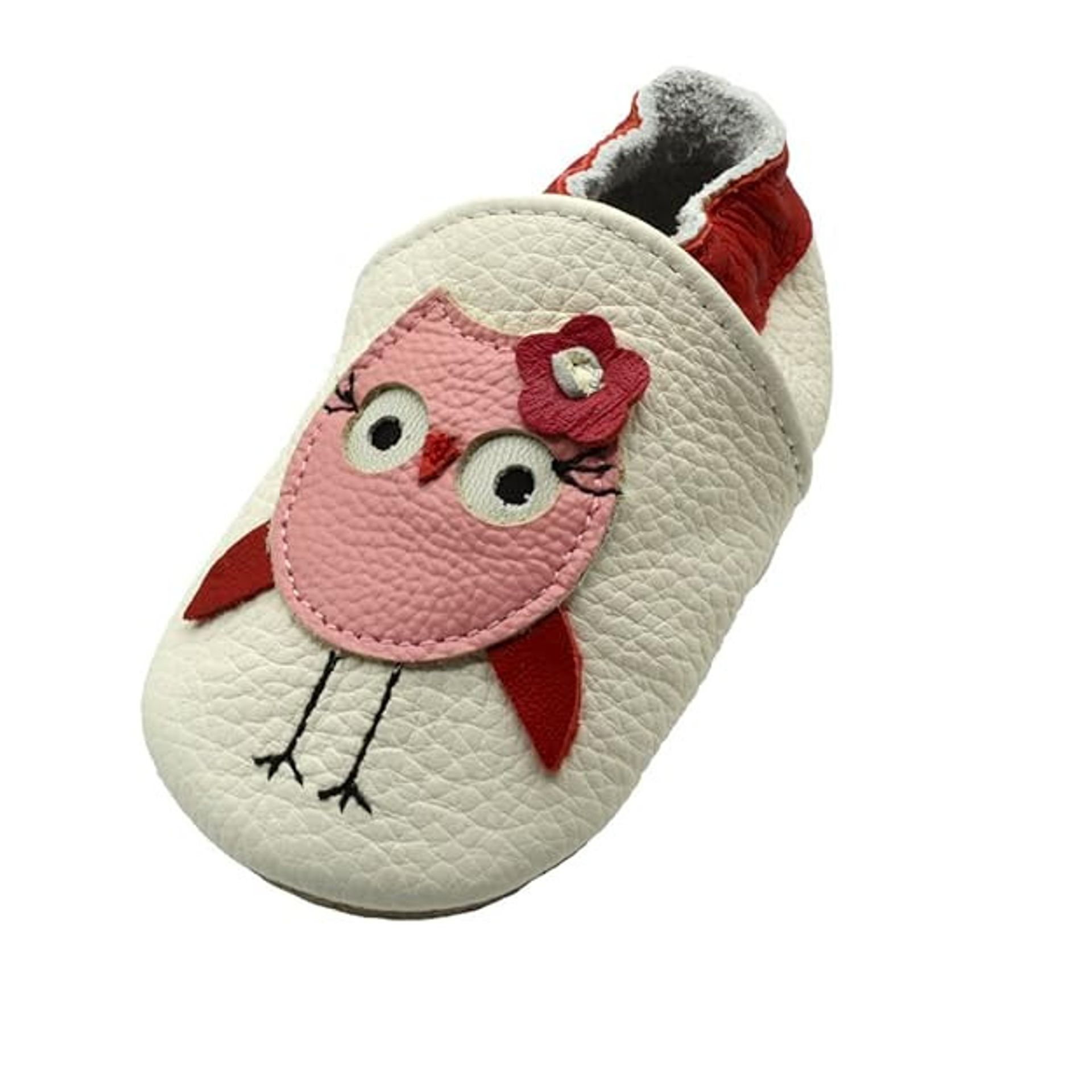 Baby Leather First Walker Shoes Soft Sole Moccasins Non-Slip Crib Footwear - Red Owl 0-6 Months