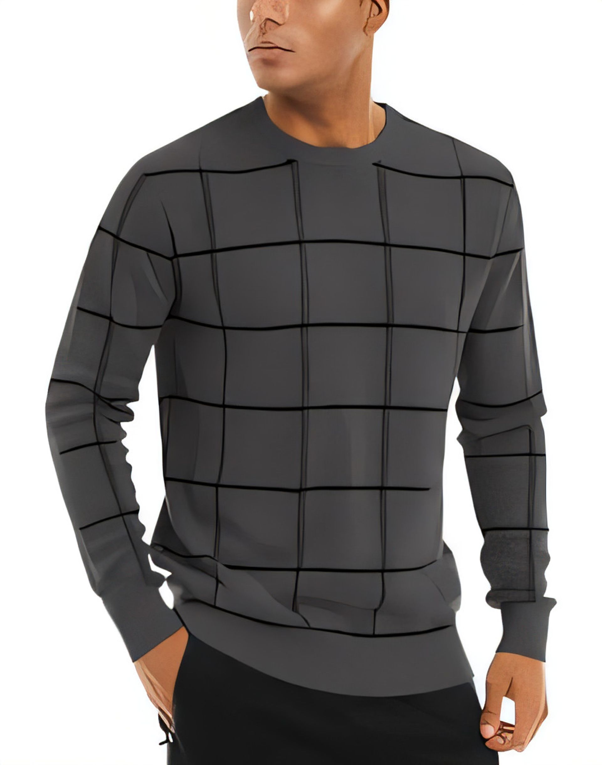 Men's Knitted Sweater Winter Jumper Cotton Round Neck Warm Casual Pullover - Dark Grey XL