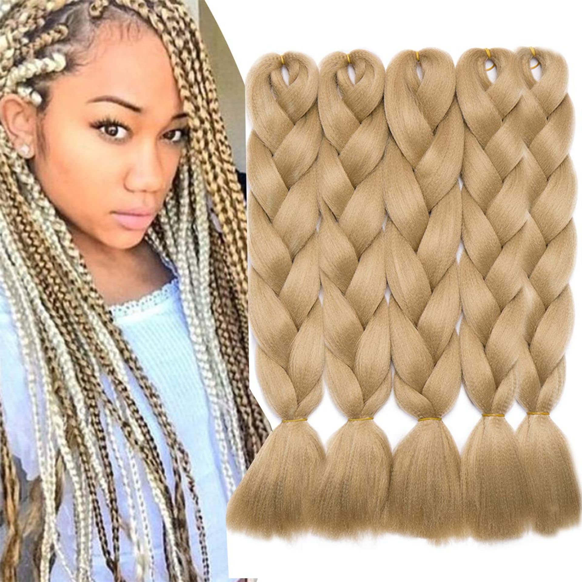 Braiding Hair Extensions Synthetic Fibre African Twist Crochet Hairpiece Pack of 5 - Ash Blonde 24 Inch - Valentines