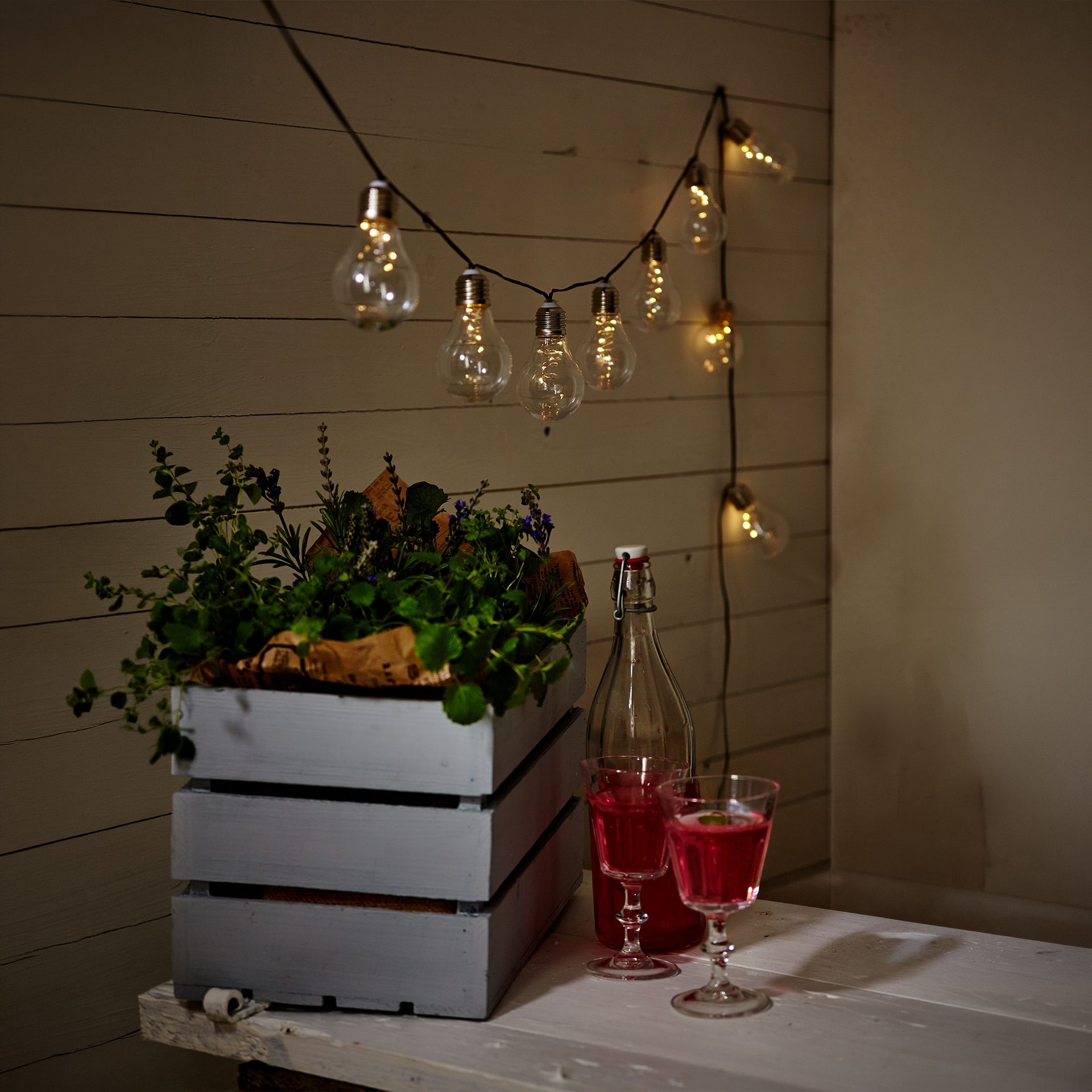 Solar LED String Lights – 10 Warm White Clear Bulbs Stainless Steel 1.9m