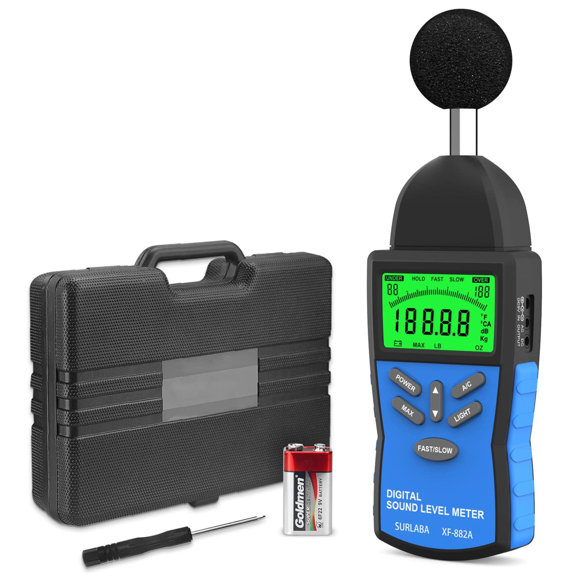 Digital Decibel Meter Sound Level Meter 30-130 dB High Accuracy Audio Noise Volume Tester - Black XF-882A