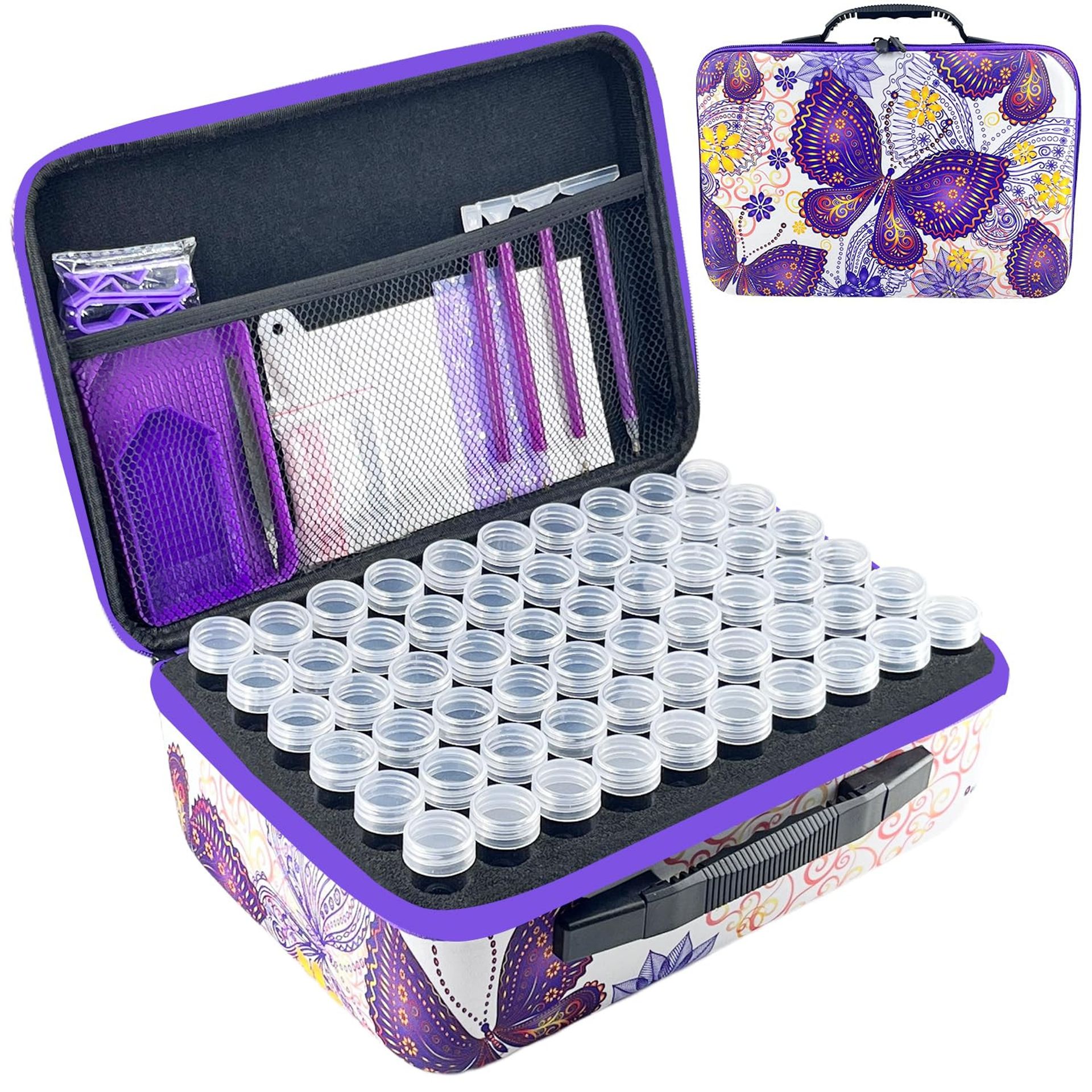 Diamond Painting Storage Case 120 Slots Organiser with Tools & Accessories Kit - Purple Large