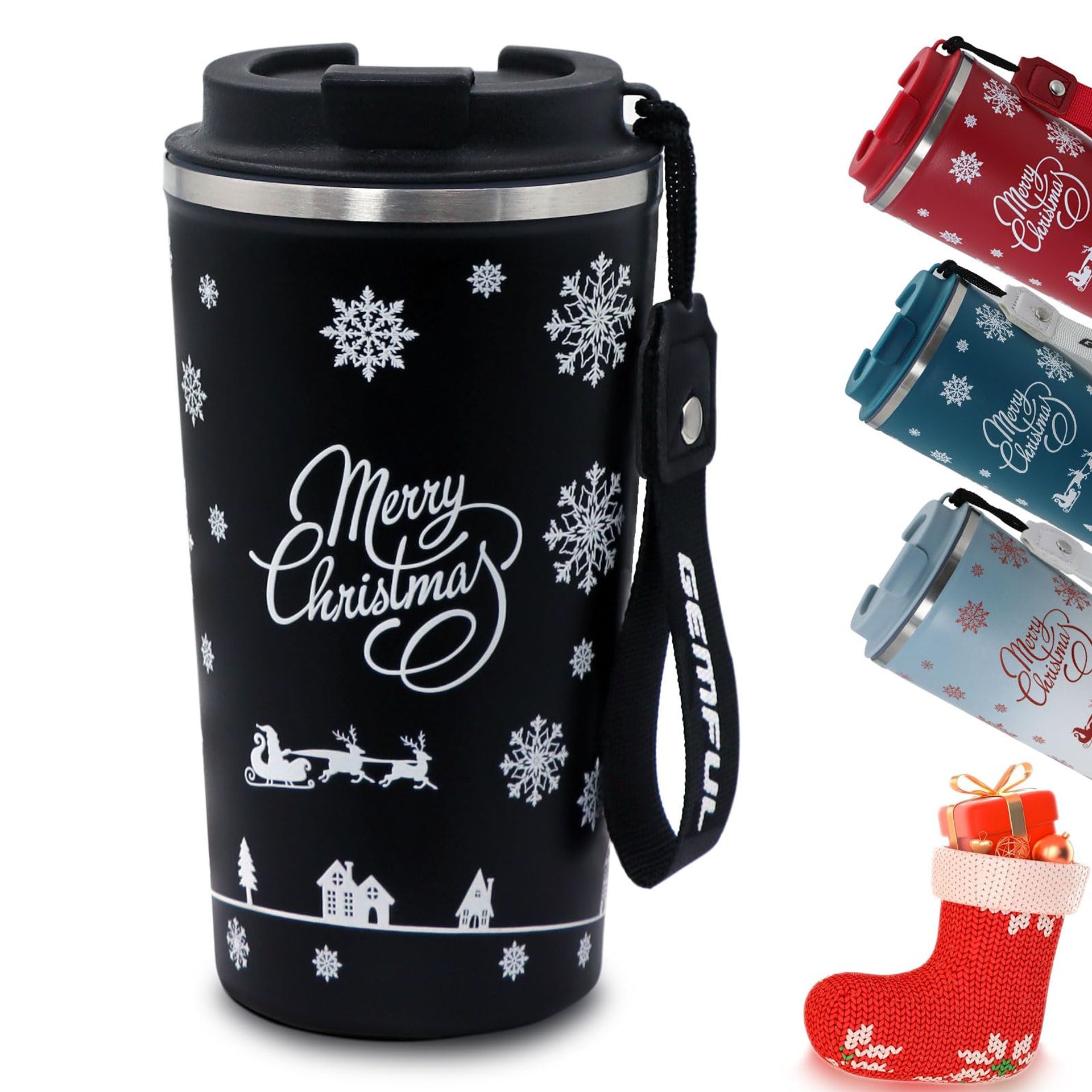 Insulated Travel Coffee Mug 510ml Stainless Steel Double Wall Leak Proof Design - Black 510ml