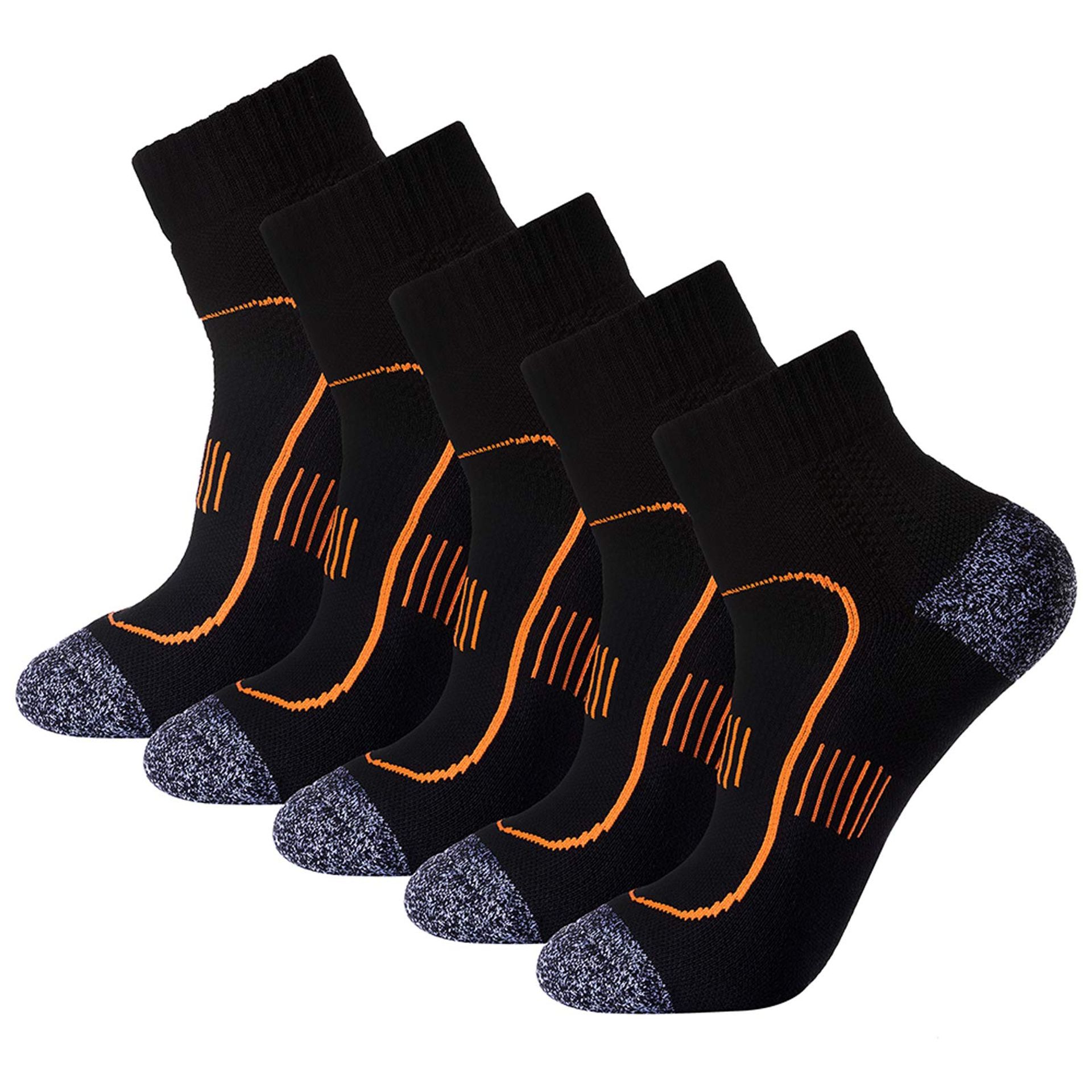 Men's 5-Pack Cushioned Quarter Crew Running Socks Anti-Odour Blister Resistant Compression Fit - Black Size 6-11